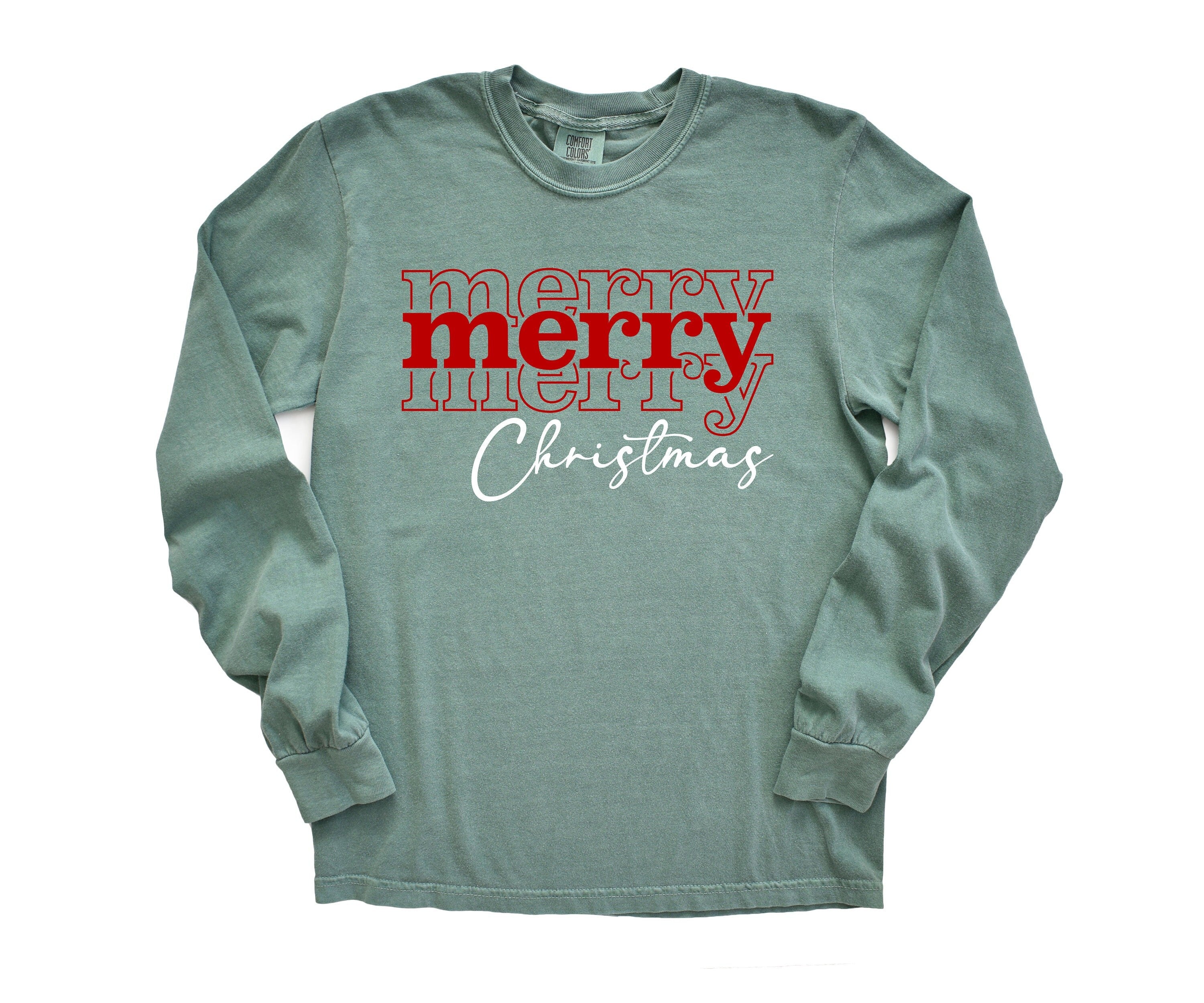 Long Sleeve Retro Christmas Comfort Colors shirt, Merry Christmas Boho Script, Vintage Holiday Shirt, Santa Shirt, Retro Christmas Shirt