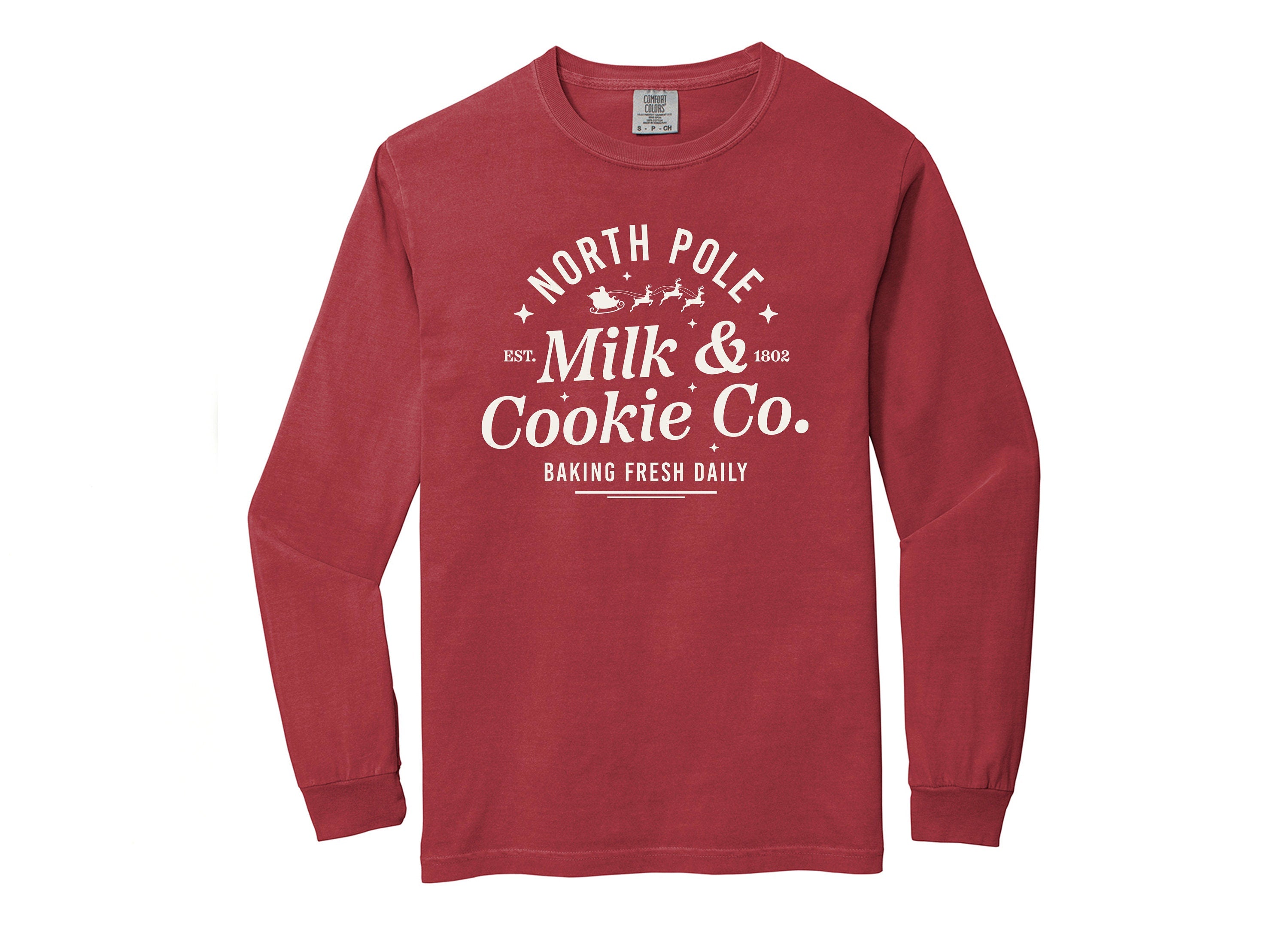 Long Sleeve Retro Christmas Comfort Colors shirt, Milk And Cookies North Pole, Vintage Holiday Shirt, Santa Shirt, Retro Christmas Shirt