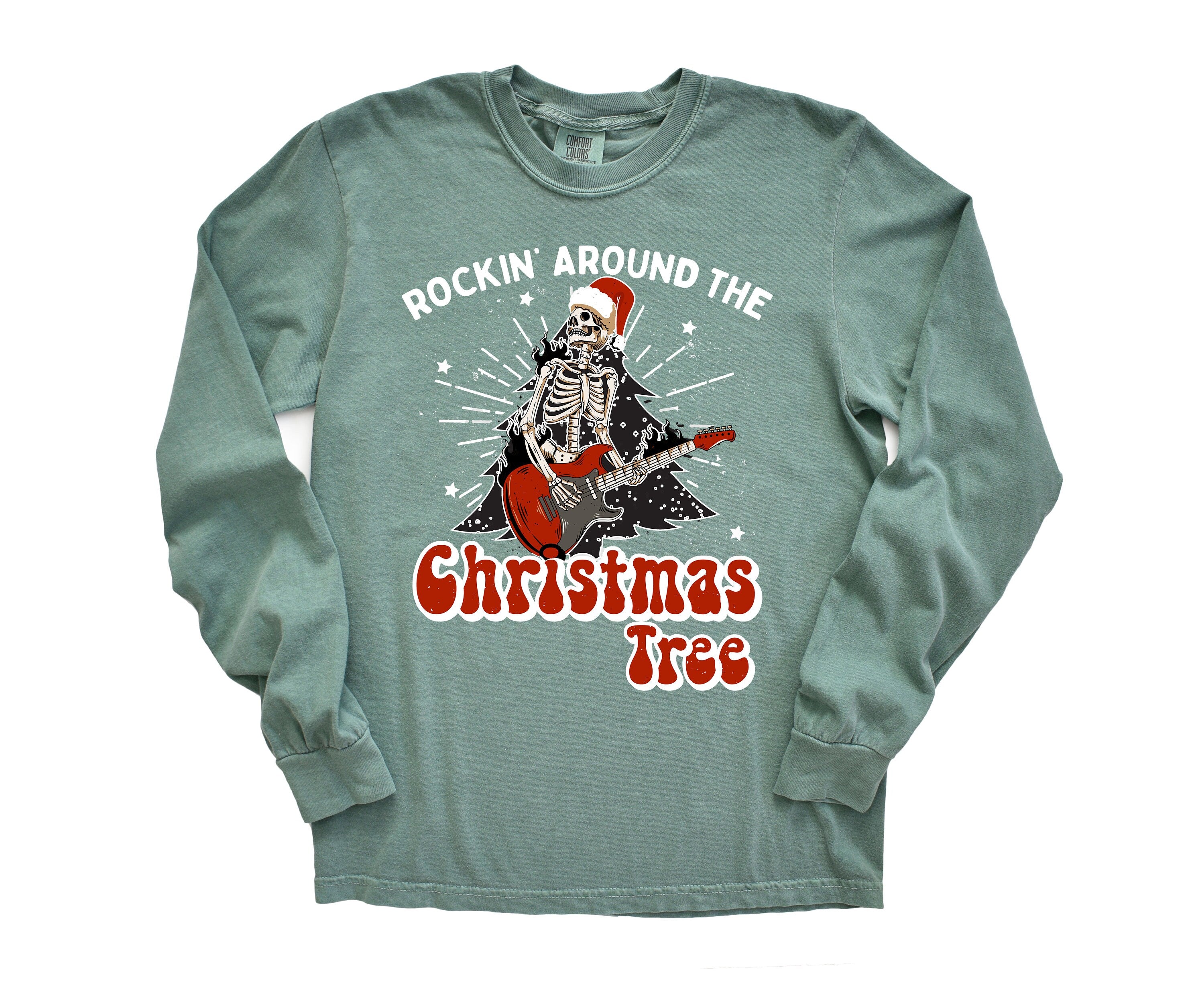 Long Sleeve Retro Christmas Comfort Colors shirt, Rocking Around The Tree, Vintage Holiday Shirt, Santa Shirt, Retro Christmas Shirt