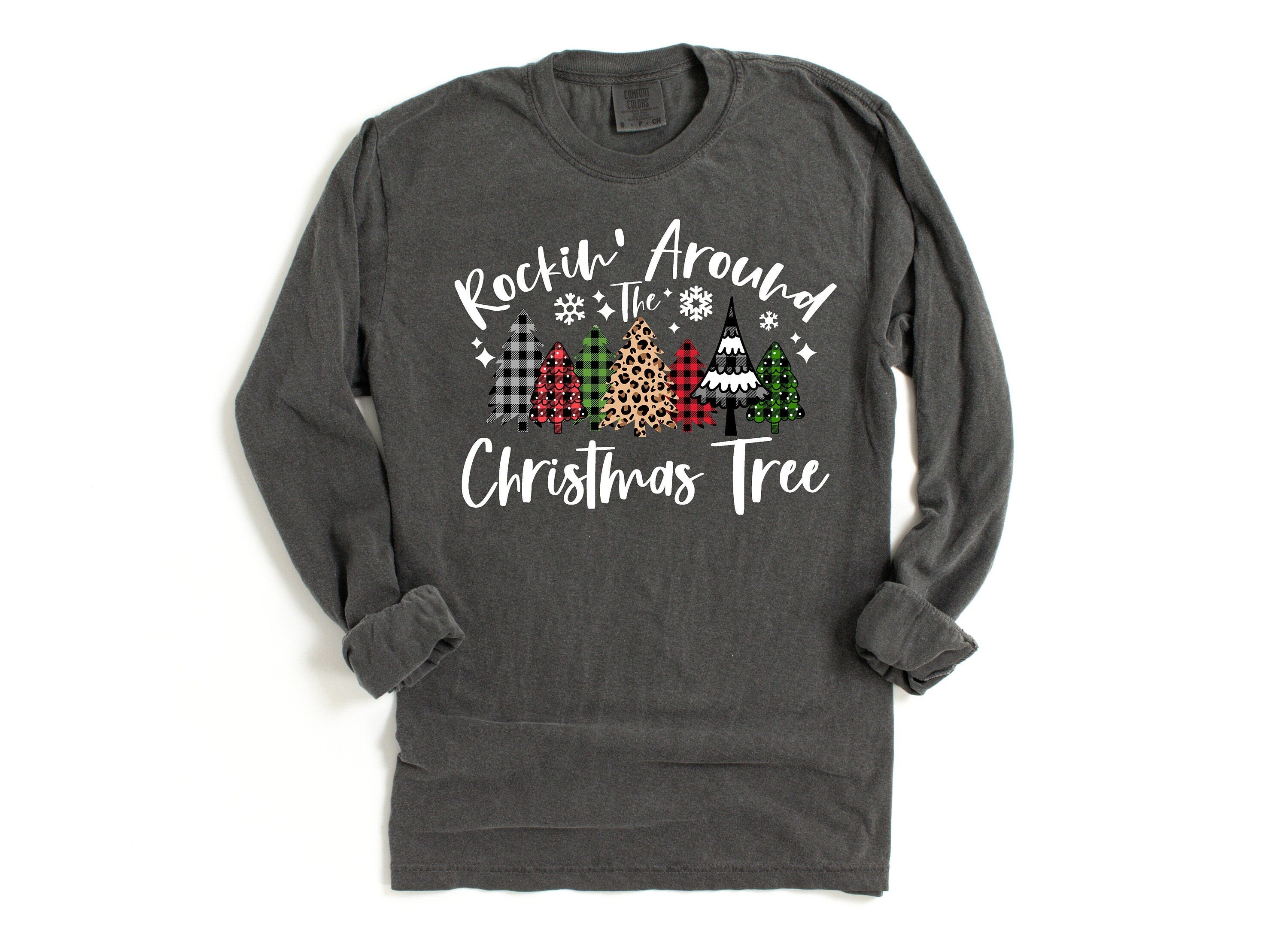 Long Sleeve Retro Christmas Comfort Colors shirt, Rocking Around The Tree, Vintage Holiday Shirt, Santa Shirt, Retro Christmas Shirt