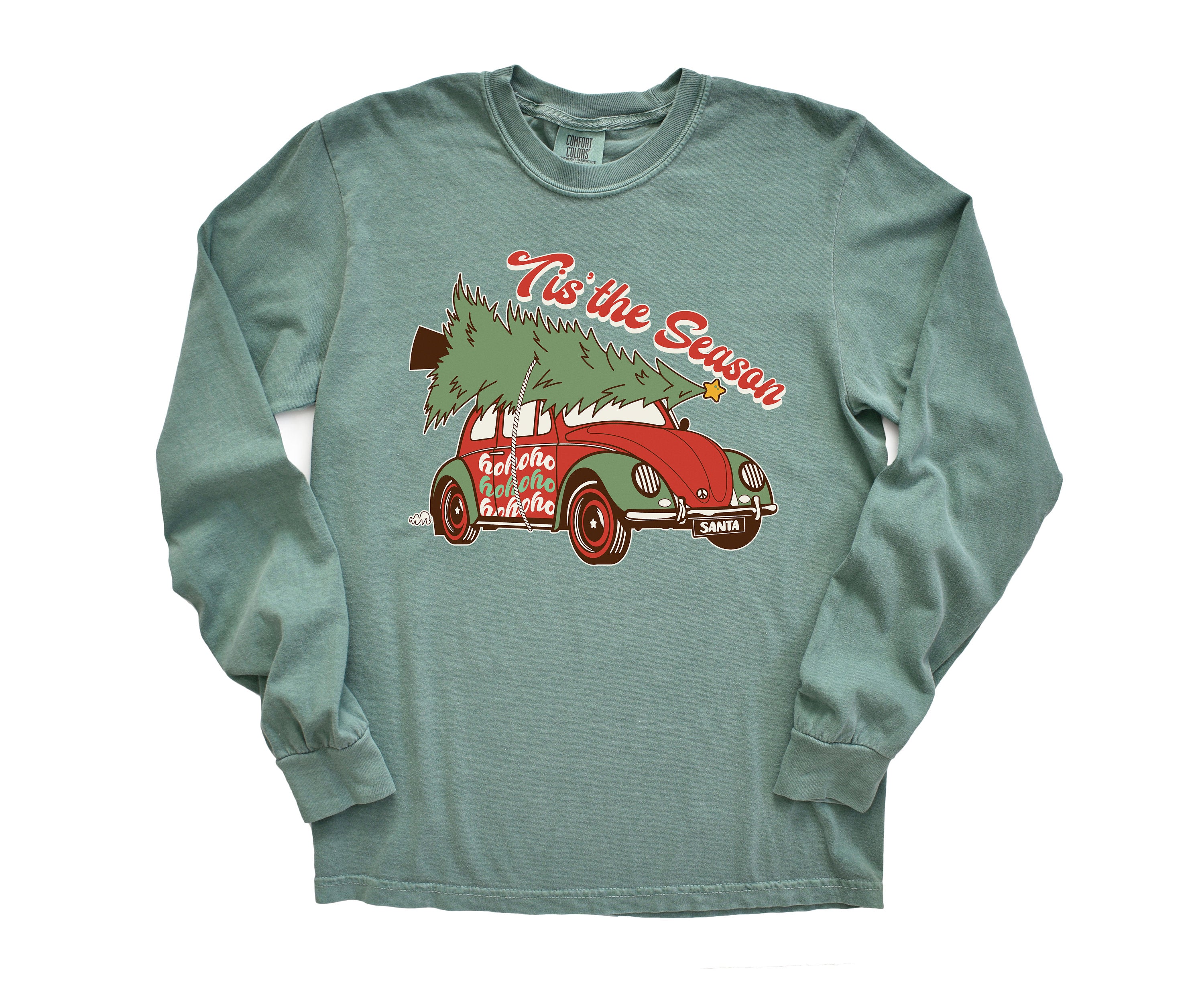 Long Sleeve Retro Christmas Comfort Colors Shirt, Tis The Season Retro Van, Vintage Holiday Shirt, Santa Shirt, Retro Christmas Shirt