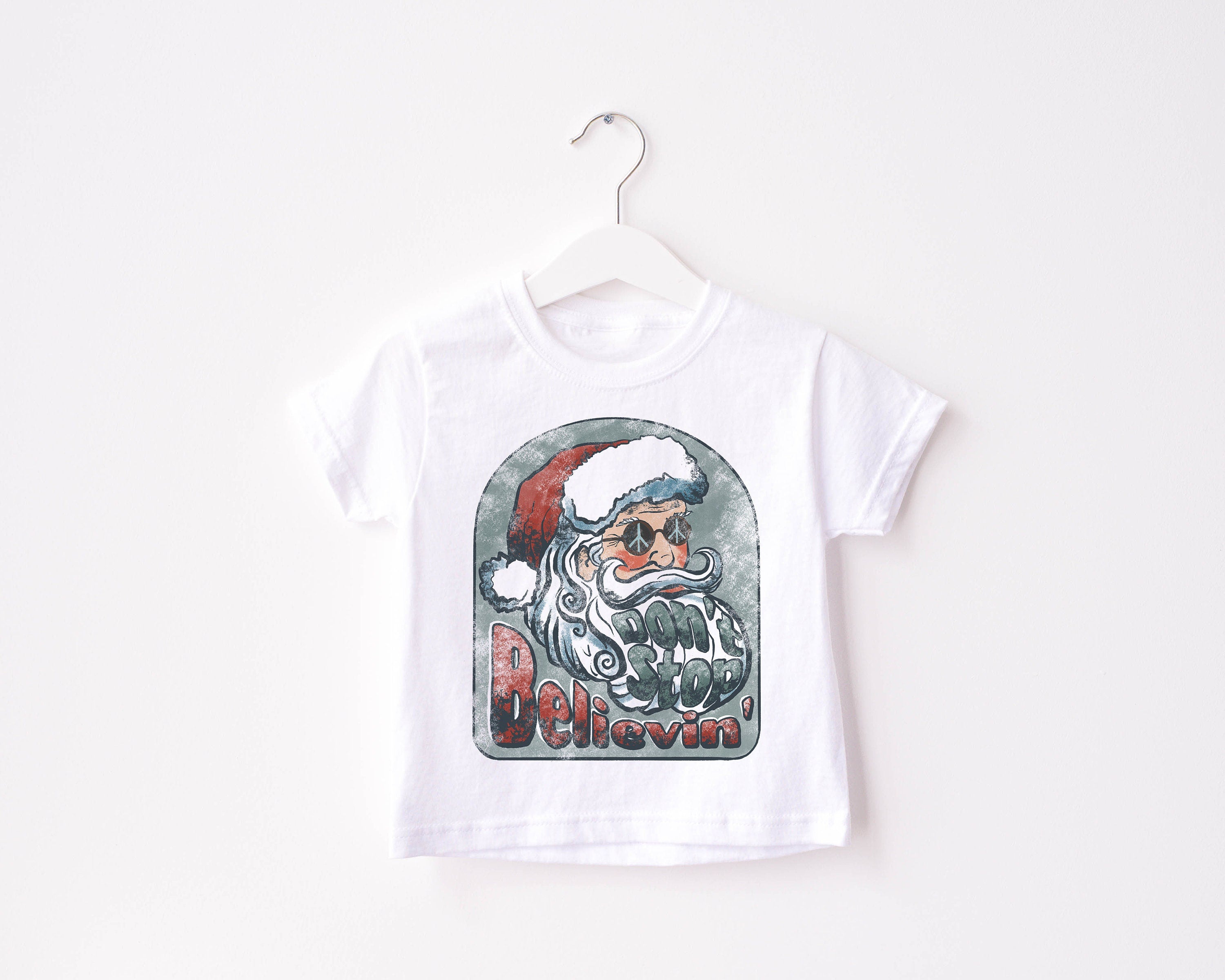 Don't Stop Believin Toddler Tee, Christmas Season Shirt, Cute Holiday Girls Shirt, Toddler Youth Santa Tee, Retro Boho Cute Vintage Bodysuit