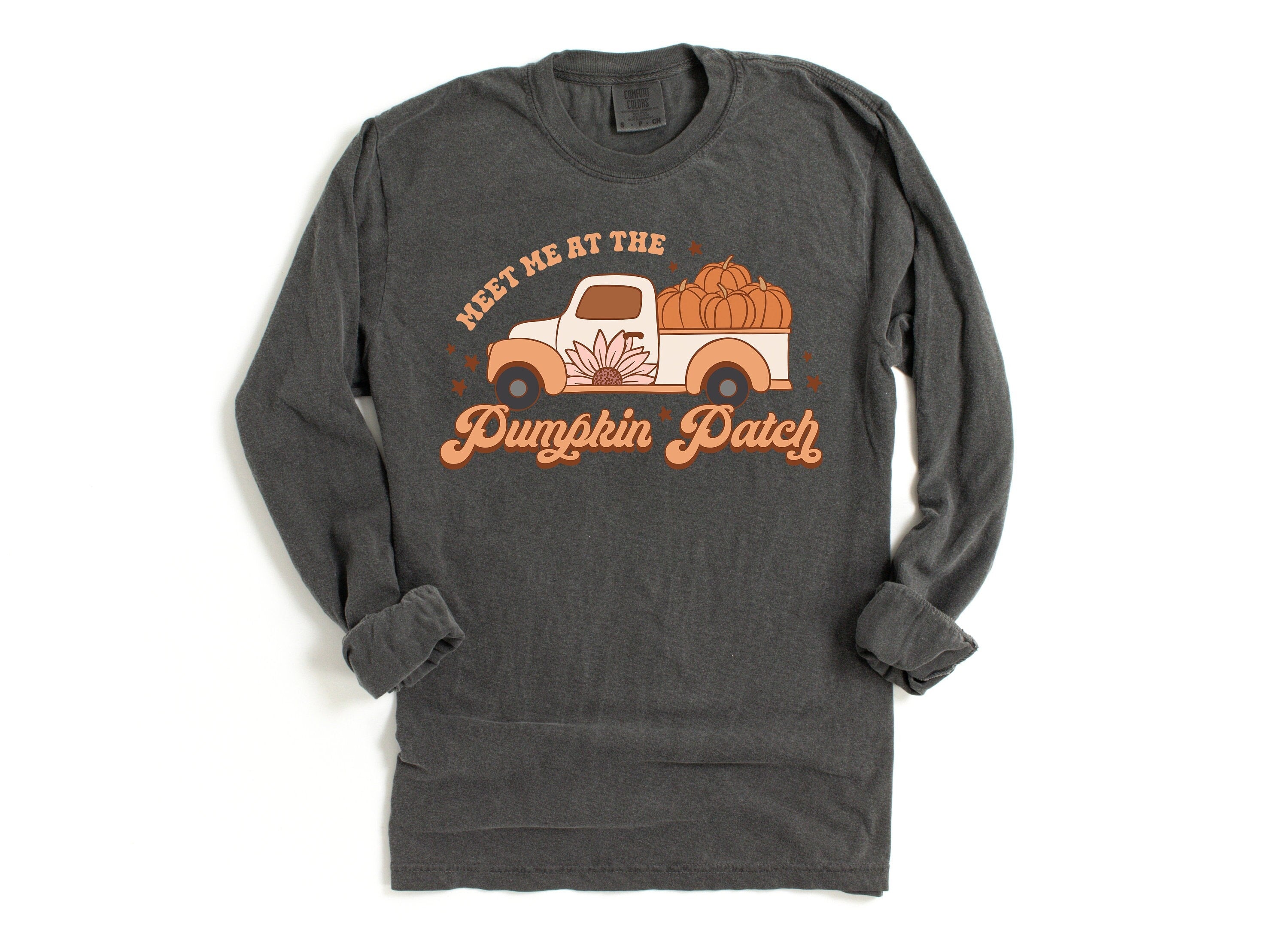 Long Sleeve Retro Fall Comfort Colors Shirt, Meet Me At The Pumpkin Patch, Vintage Thanksgiving Pumpkin Shirt, Retro Fall Shirt, Autumn