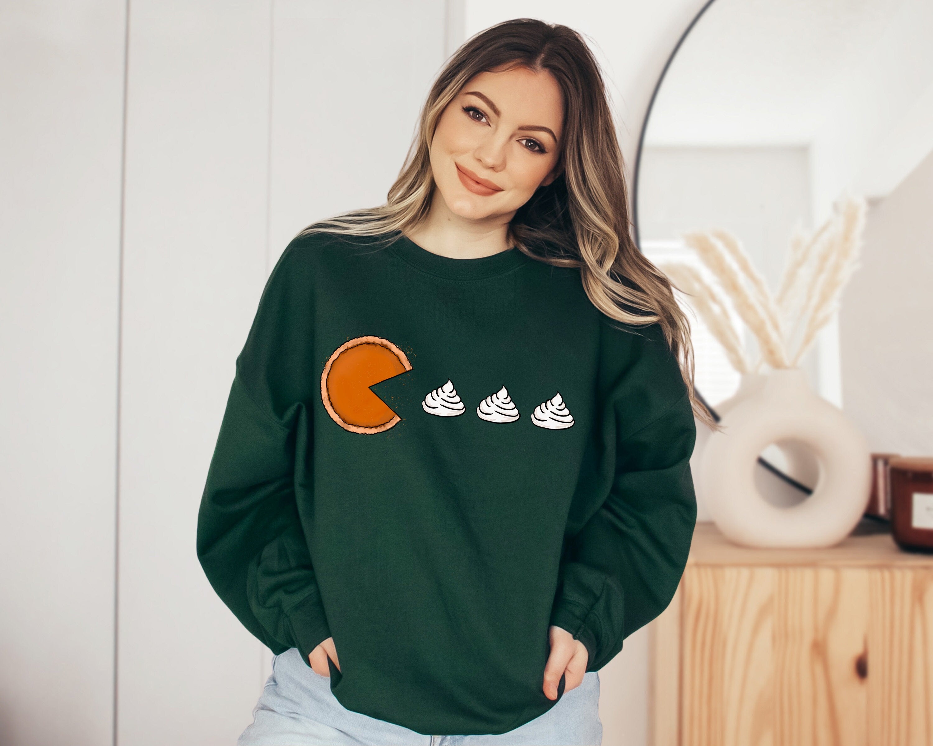 Retro Arcade Pumpkin Pie Fall Sweatshirt, Retro Thanksgiving Women's Sweater, Vintage Unisex Sweater, Fall Shirt, Cute Fall Fleece