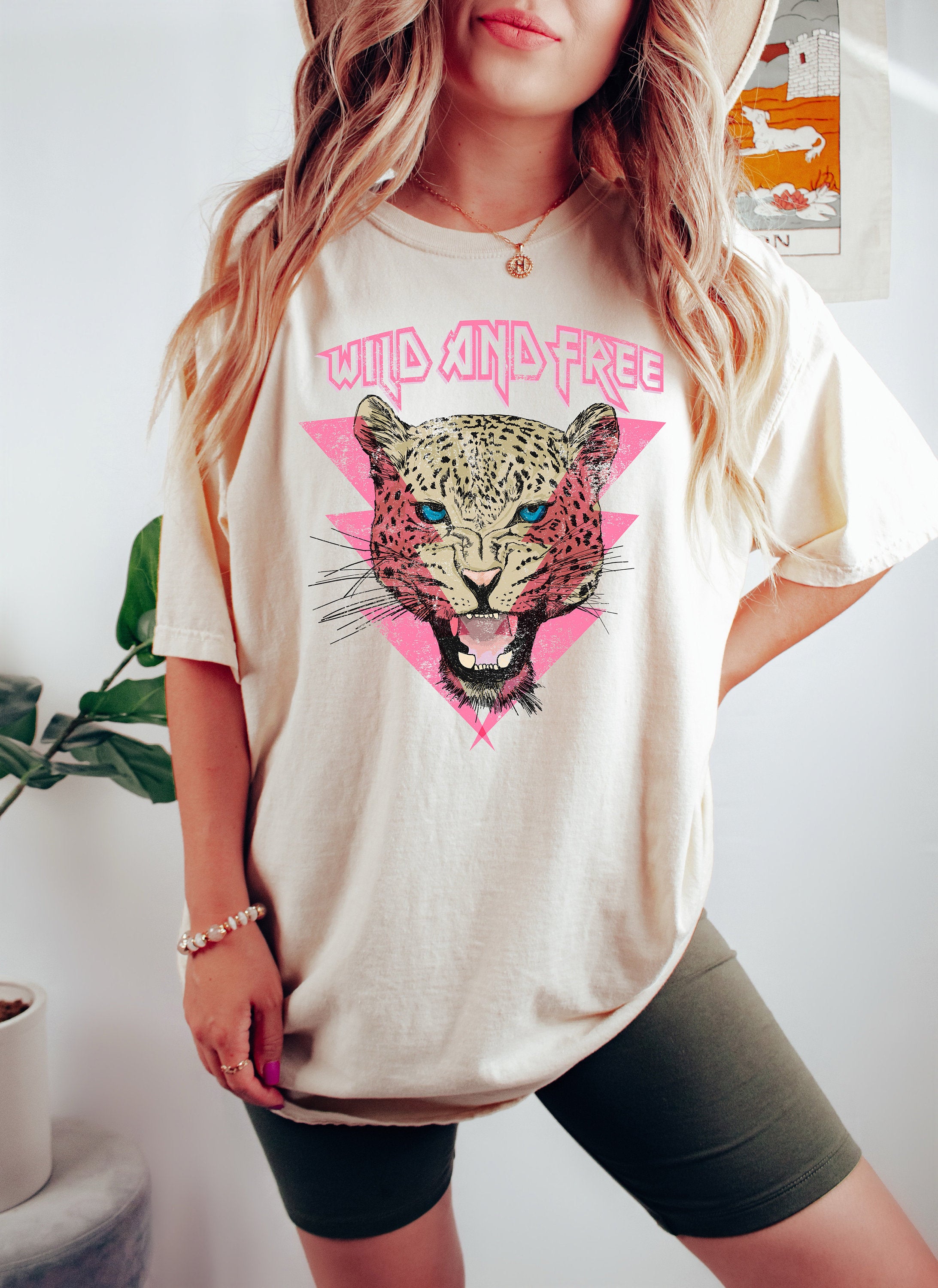 Retro Comfort Colors Shirt, Wild and Free Leopard Shirt, Vintage Free Spirit Shirt, Oversized Shirt, Retro Graphic Shirt, Cheetah Tee