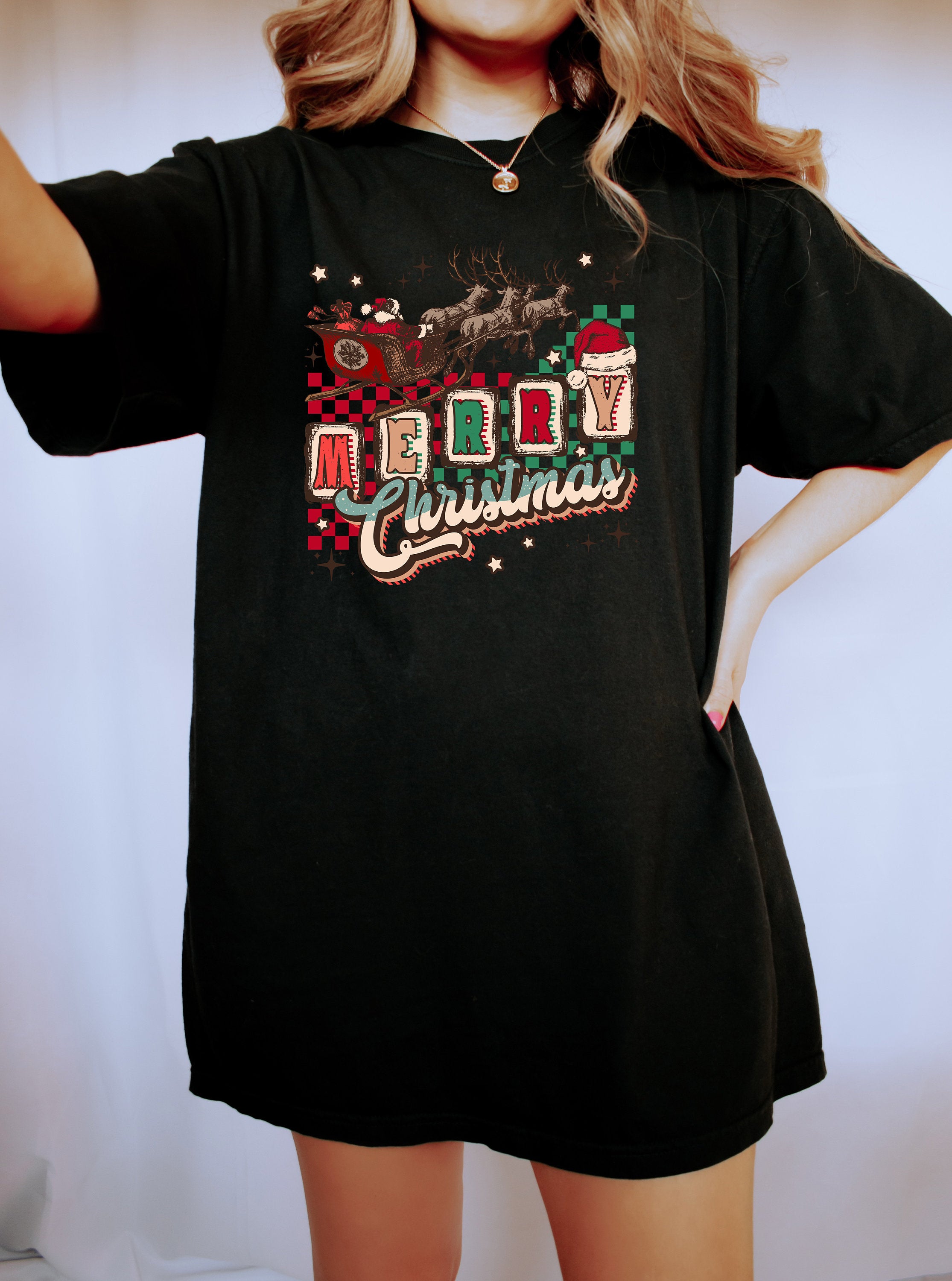 Retro Christmas Comfort Colors Shirt, Merry Merry Christmas Shirt, Vintage Santa Christmas Shirt, Retro Holiday Shirt, Ugly Sweater Shirt
