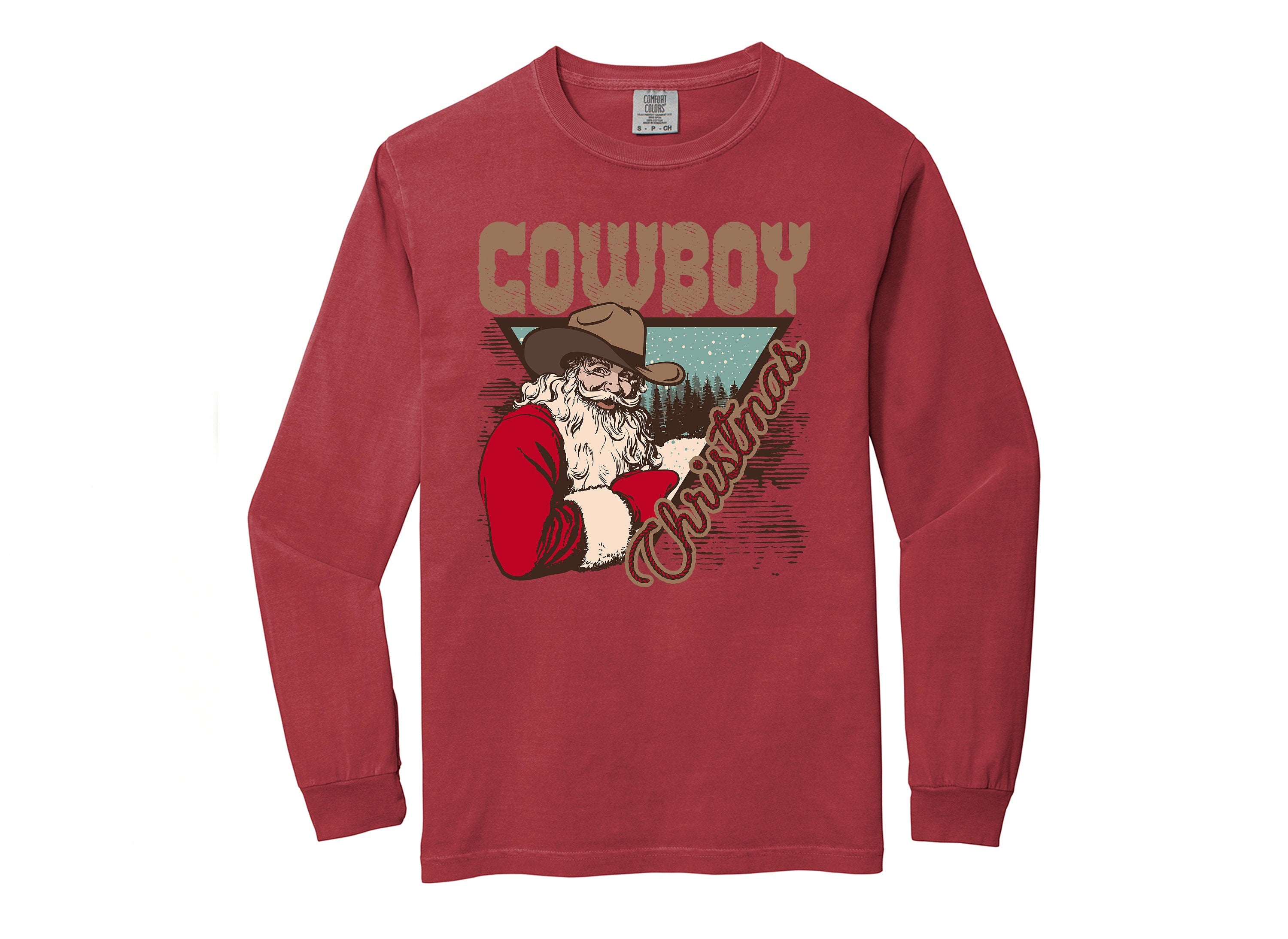 Long Sleeve Retro Christmas Comfort Colors shirt, Christmas Cowboy Shirt, Vintage Christmas Santa Shirt, Xmas Shirt, Retro Long Sleeve Shirt