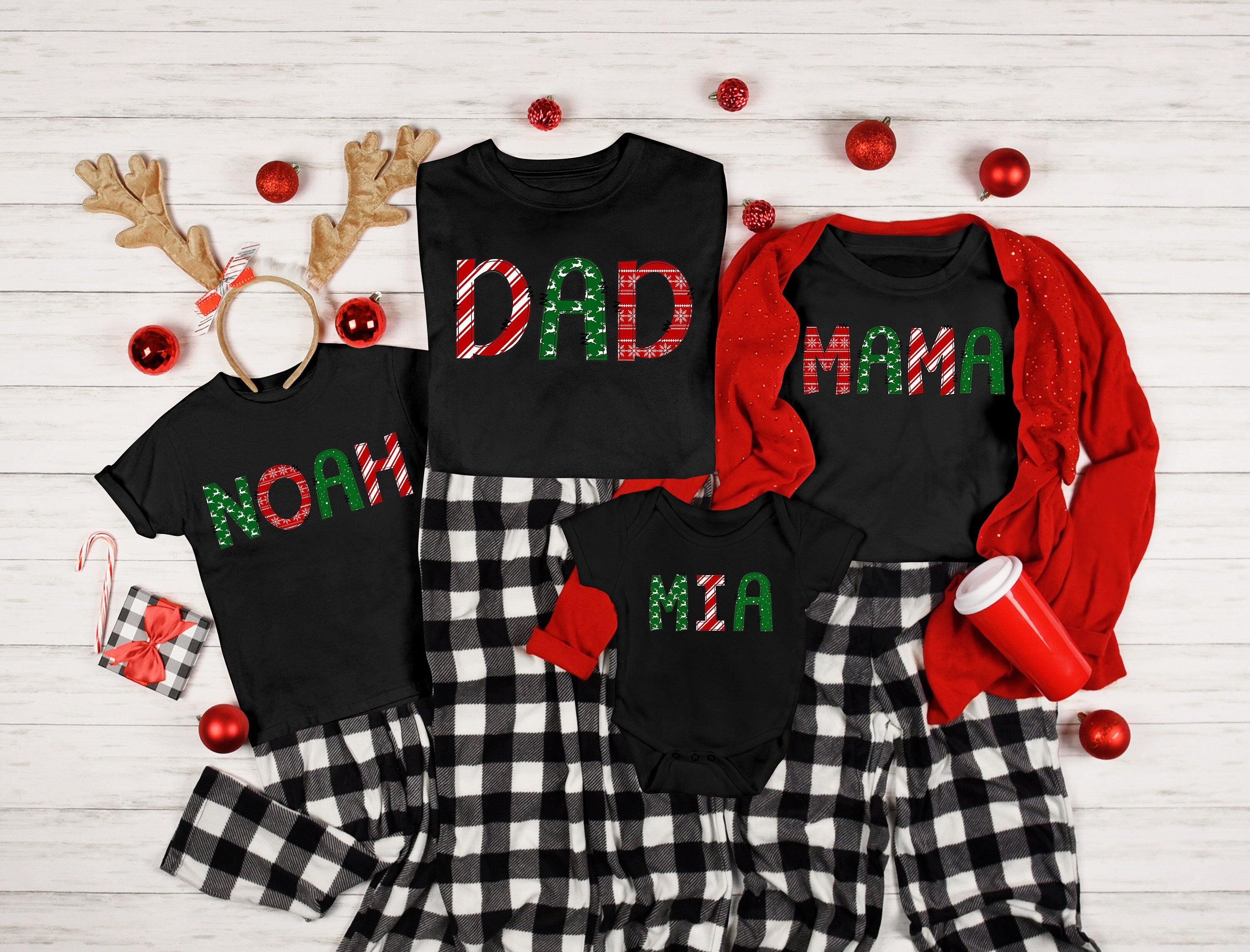 Family Christmas shirts, Matching family shirts, Family PJ shirts, Matching Christmas shirts, Boho letters, personalized shirt, mom gift