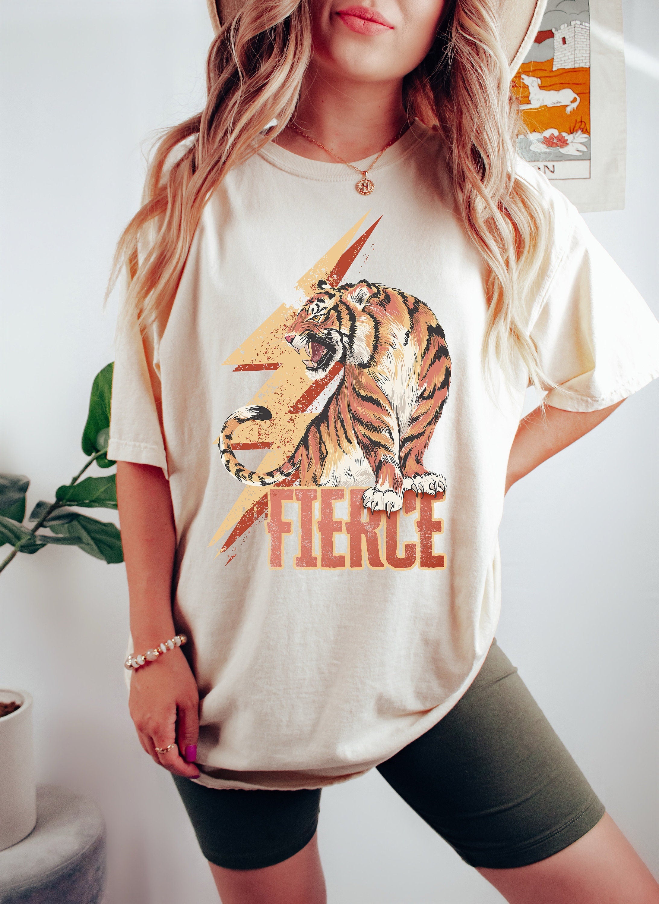 Retro Comfort Colors Shirt, Fierce Tiger Lighting Shirt, Vintage Free Spirit Shirt, Oversized Shirt, Retro Graphic Shirt, Distressed Tee