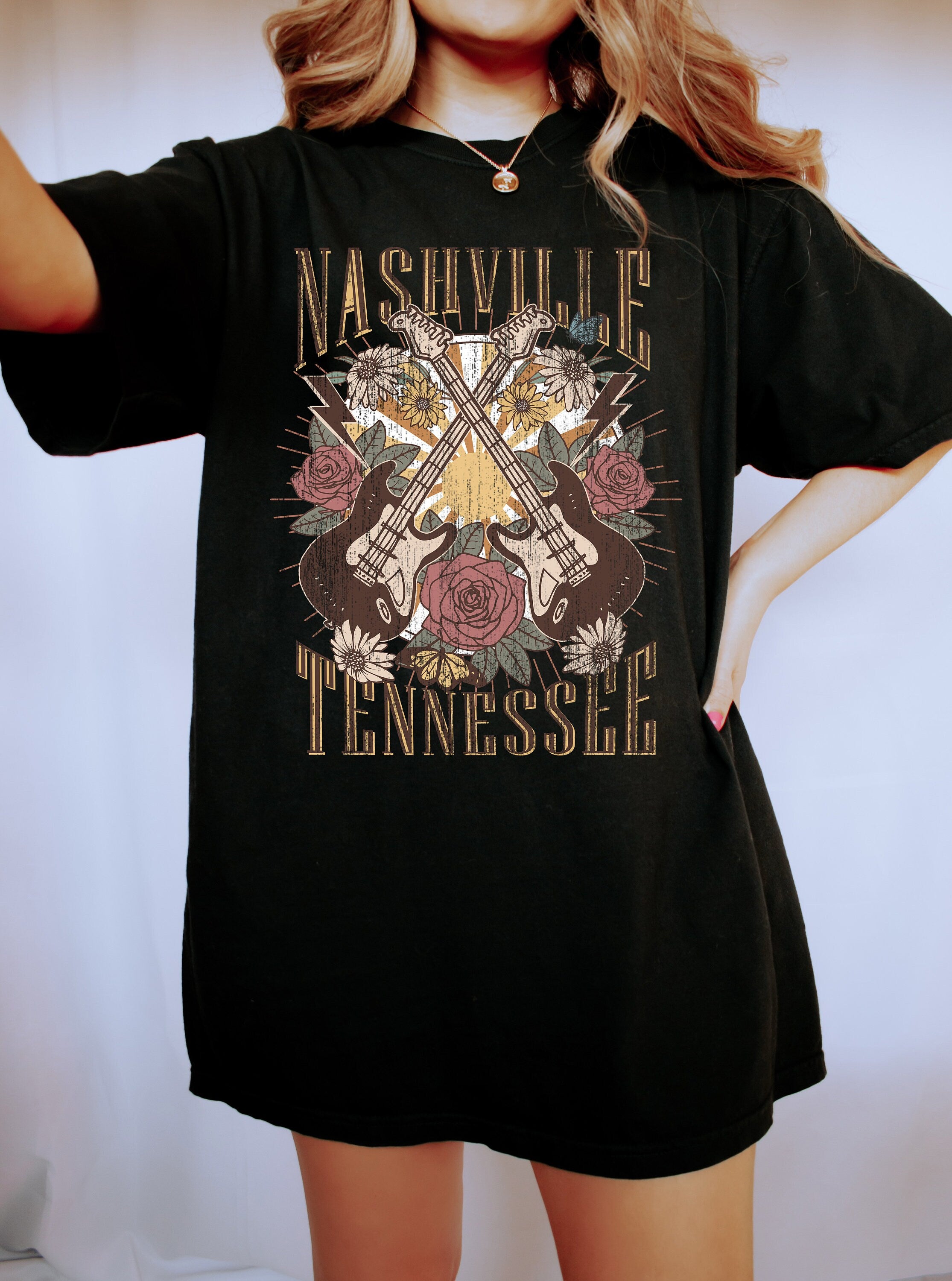 Retro Music City Comfort Colors Shirt, Nashville Tennessee Shirt, Vintage Free Spirit Shirt, Oversized Shirt, Retro Graphic Shirt, Rock Star