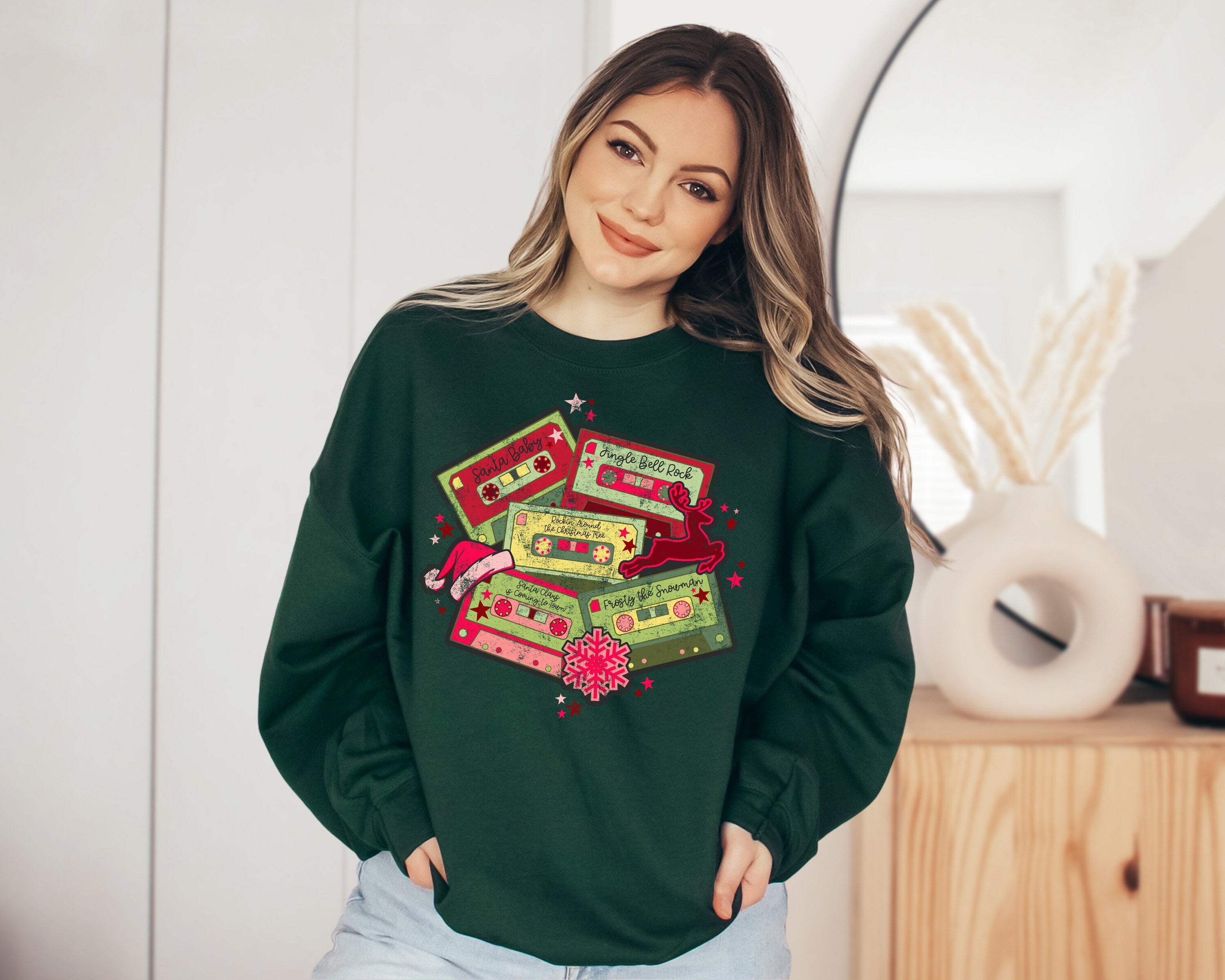 Rockin' Around Sweater, Vintage Christmas Music, Christmas Songs Sweatshirt, Womens Cute Santa, Xmas Graphic Pullover, Holiday Ugly Sweater