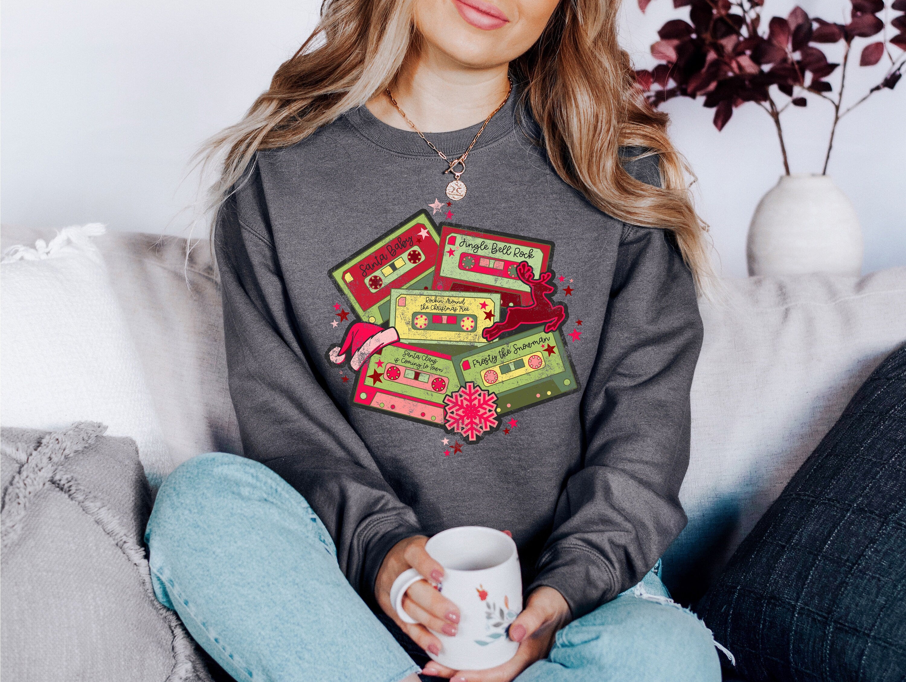 Rockin' Around Sweater, Vintage Christmas Music, Christmas Songs Sweatshirt, Womens Cute Santa, Xmas Graphic Pullover, Holiday Ugly Sweater