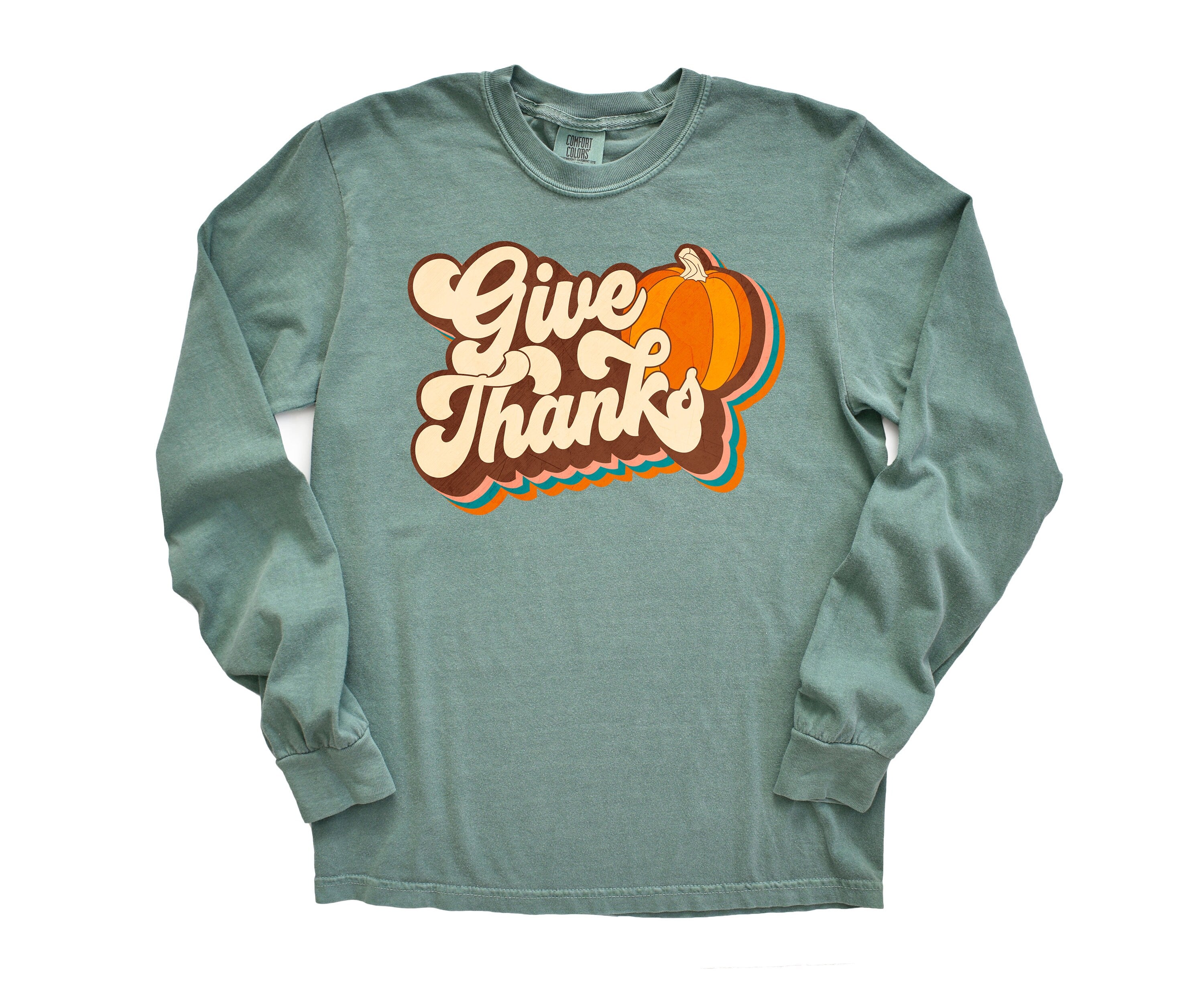 Long Sleeve Retro Fall Comfort Colors Shirt, Give Thanks Tee, Vintage Thanksgiving Pumpkin Shirt, Retro Fall Shirt, Autumn Shirt