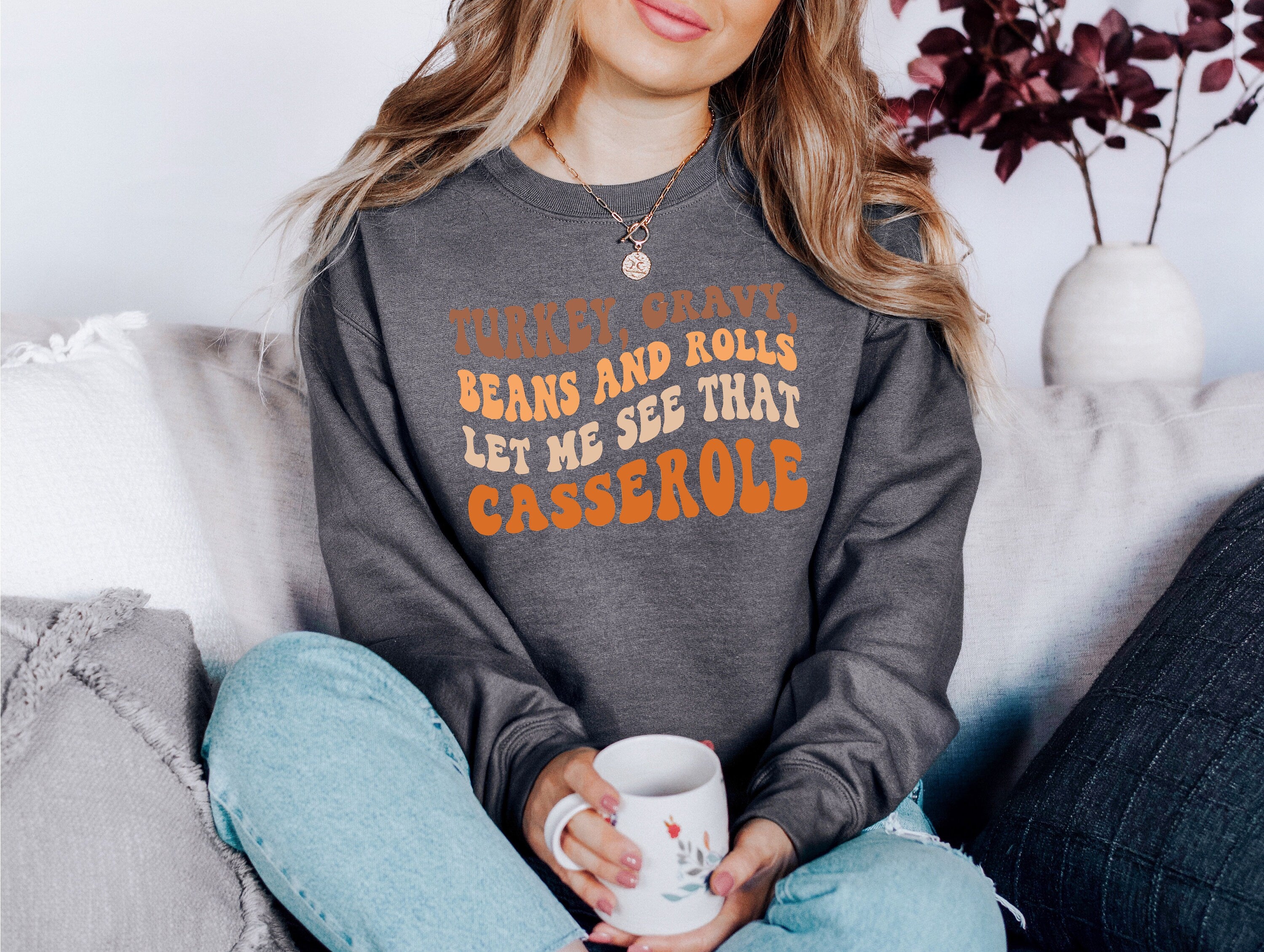 Turkey Gravy Beans Rolls Sweatshirt, Retro Thanksgiving Women's Sweater, Vintage Sweater, Fall Shirt, Womens Cute Thanksgiving Graphic