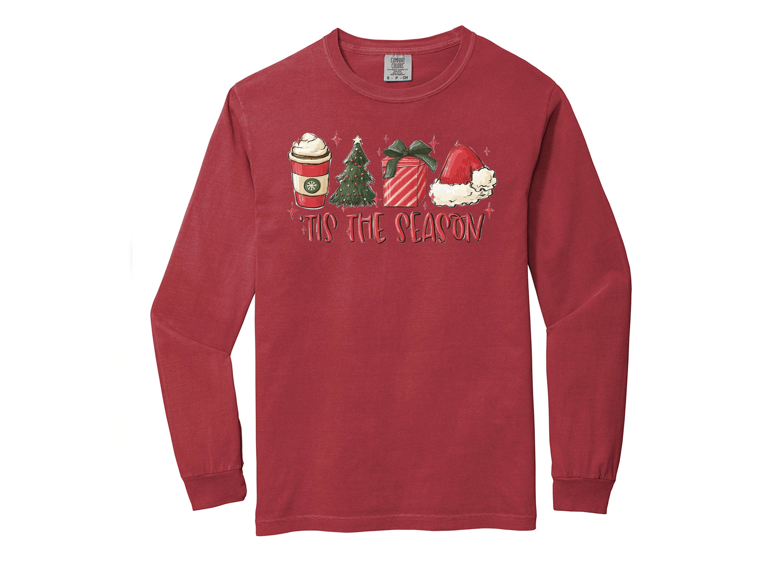 Long Sleeve Retro Christmas Comfort Colors Shirt, Tis The Season Hot Cocoa, Vintage Holiday Shirt, Santa Shirt, Retro Christmas Shirt