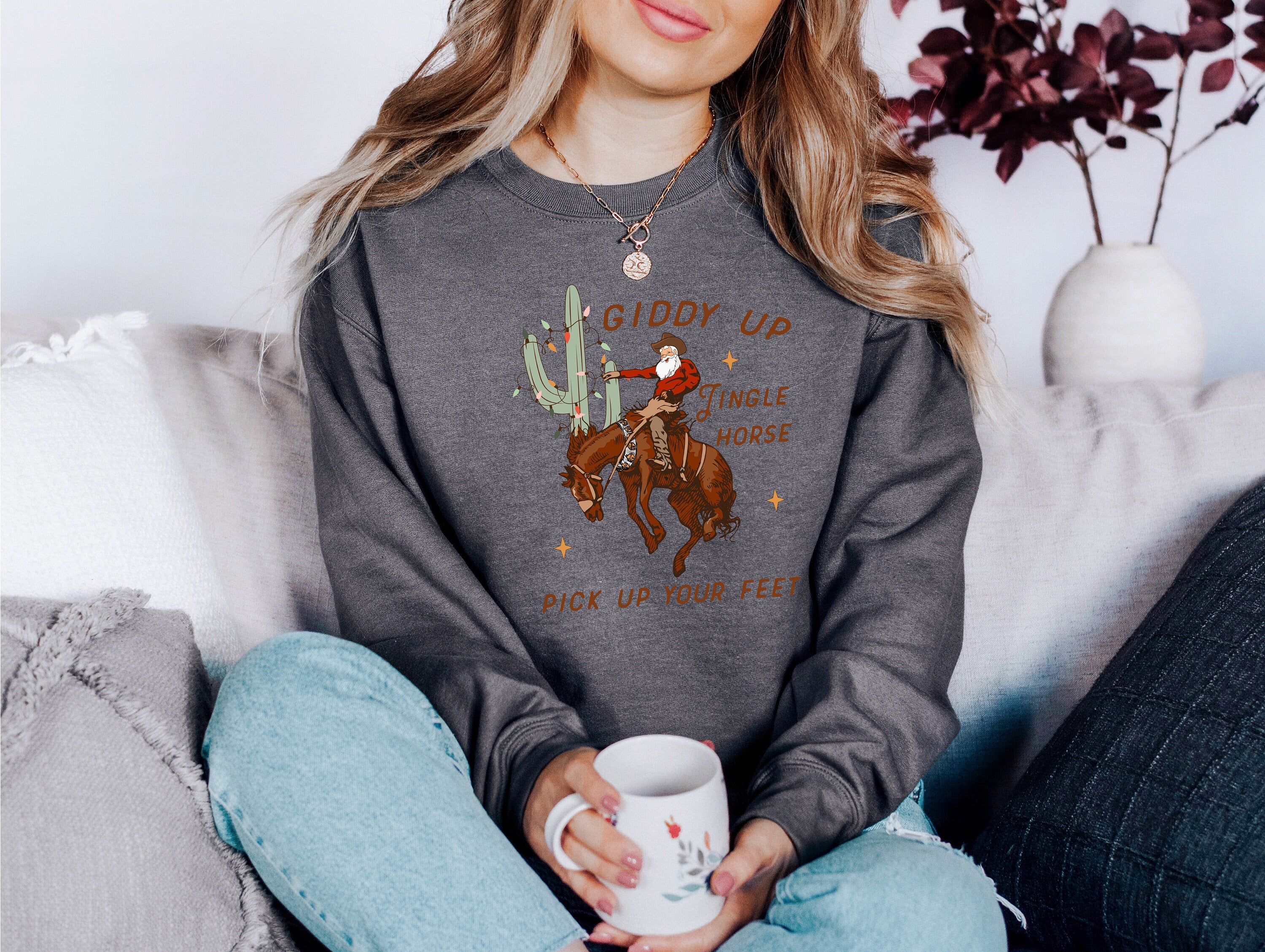 Rockin' Around Sweater, Vintage Christmas, Christmas Tree Sweatshirt, Womens Cute Santa, Xmas Graphic Pullover, Holiday Ugly Sweater