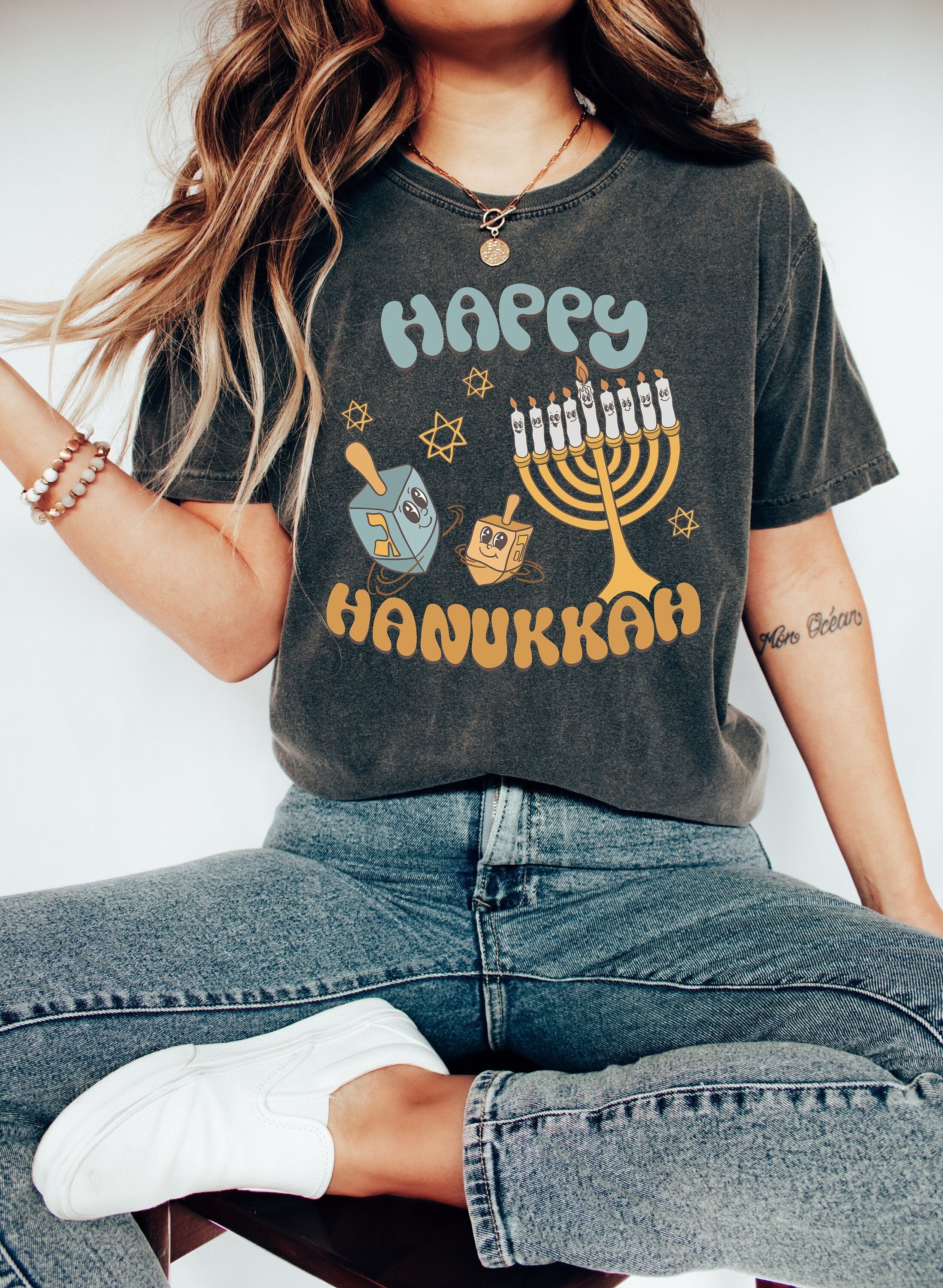 Retro Hanukkah Comfort Colors Shirt, Happy Hanukkah Shirt, Holiday Shirt, Jewish Saying Shirt, Holiday Shirt, Religious Shirt for Jewish