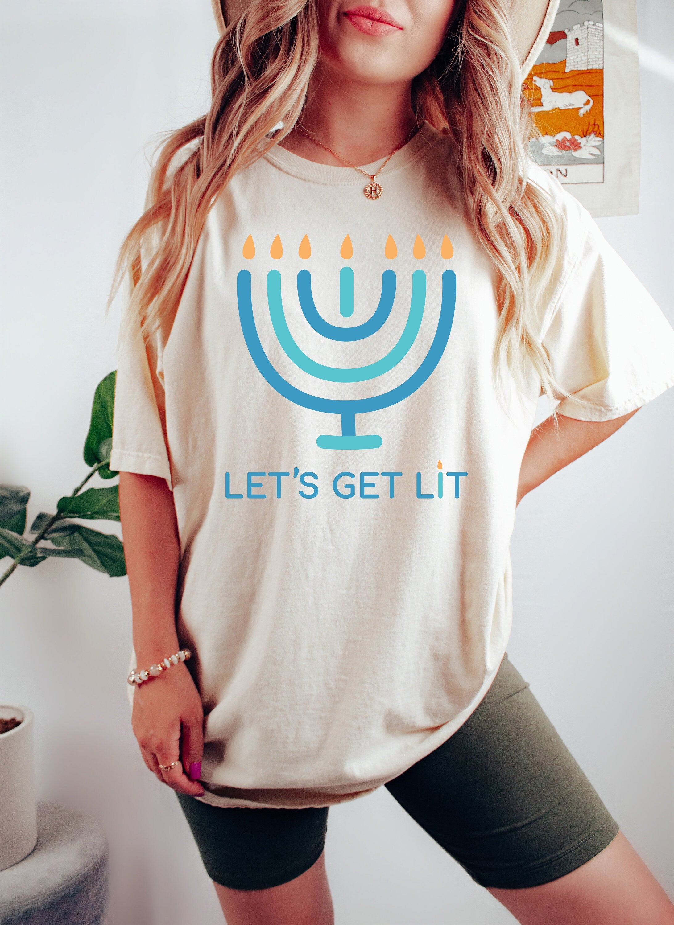 Retro Hanukkah Comfort Colors Shirt, Let's Get Lit Shirt Holiday Shirt, Jewish Saying Shirt, Holiday Shirt, Religious Shirt for Jewish