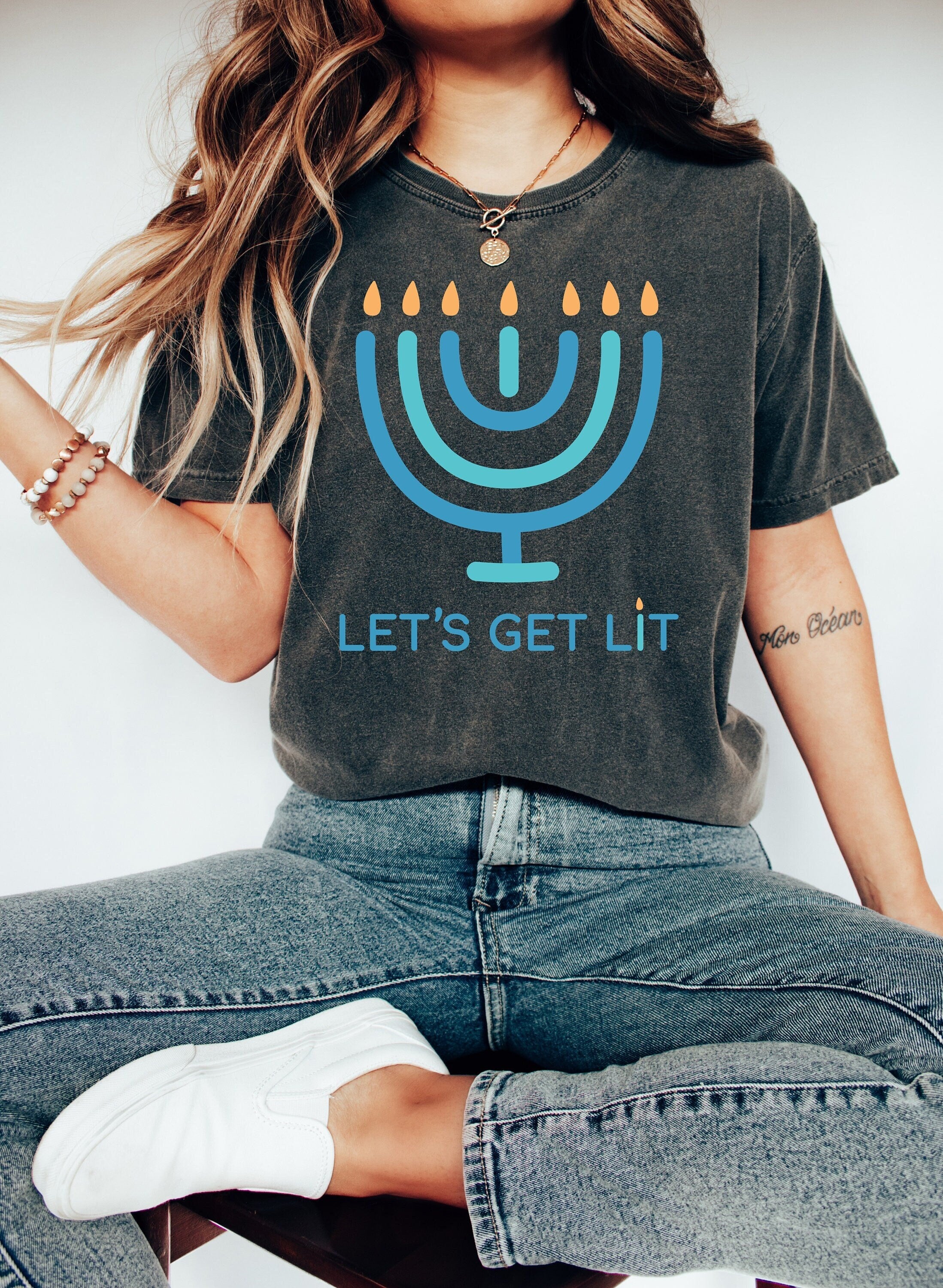 Retro Hanukkah Comfort Colors Shirt, Let's Get Lit Shirt Holiday Shirt, Jewish Saying Shirt, Holiday Shirt, Religious Shirt for Jewish