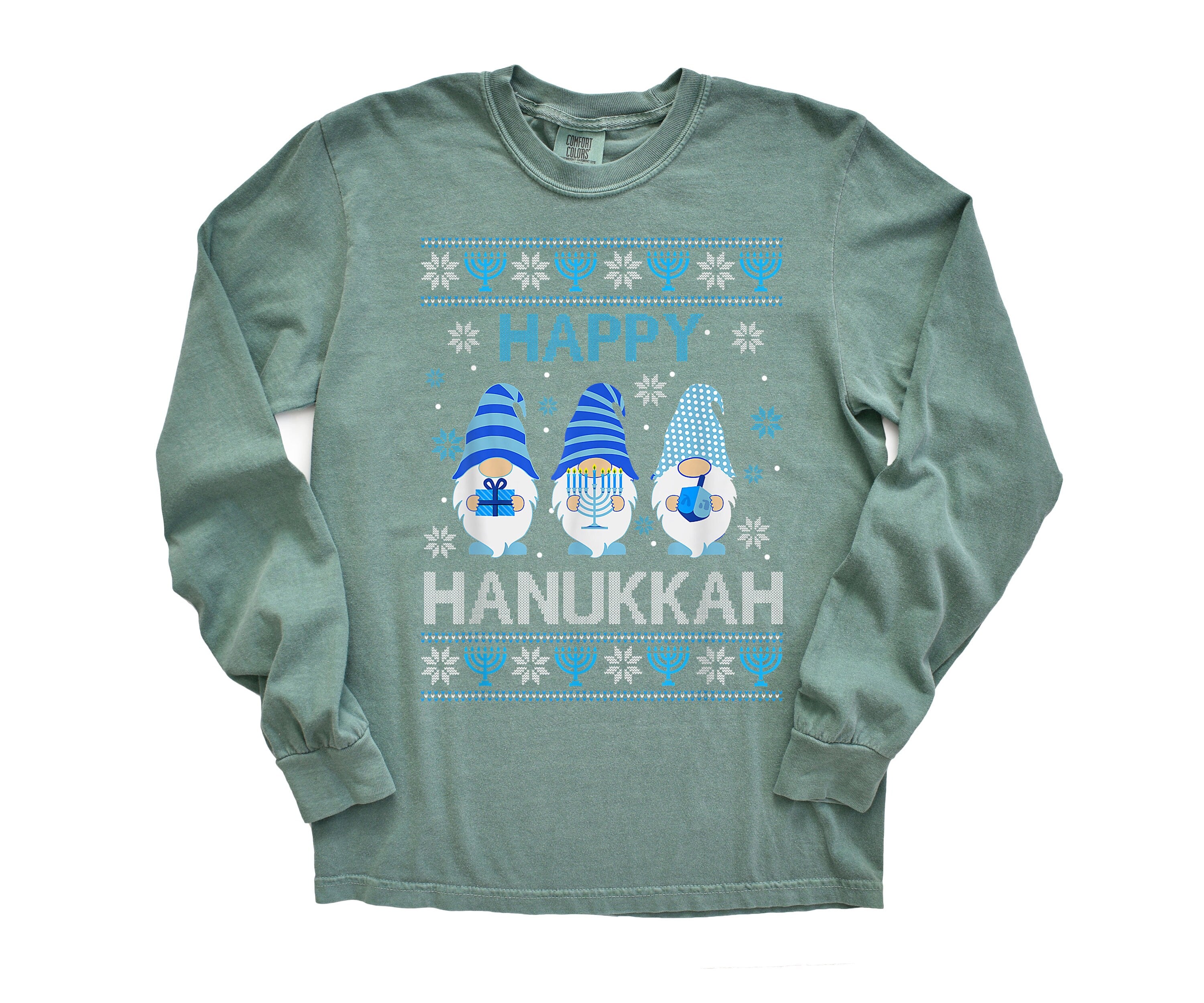 Retro Hanukkah Long Sleeve Comfort Colors Shirt, Gnome Hanukkah Shirt, Holiday Shirt, Jewish Saying Shirt, Holiday Shirt, Religious Shirt