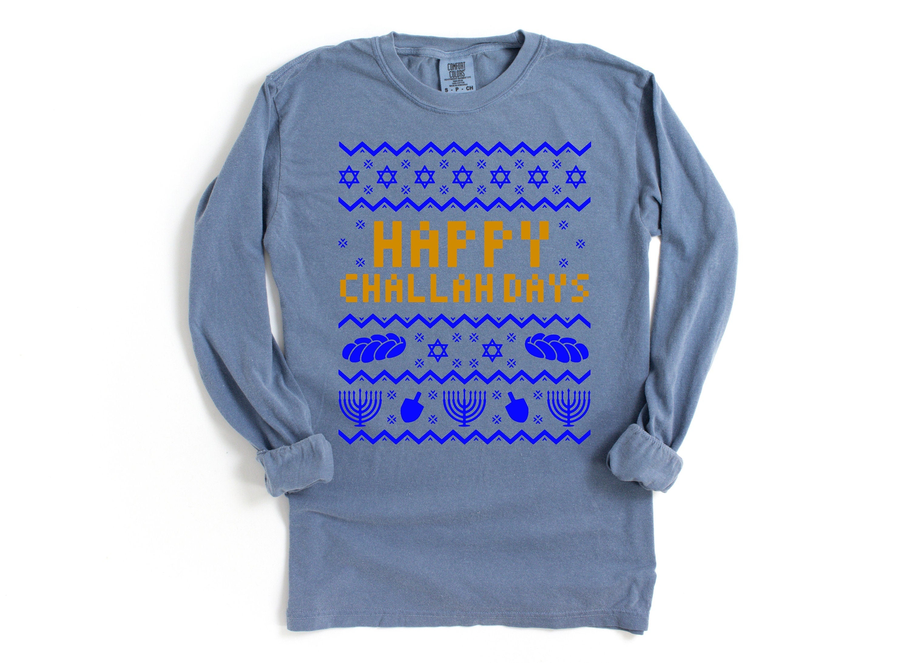 Retro Hanukkah Long Sleeve Comfort Colors Shirt, Happy Challah days, Holiday Shirt, Jewish Saying Shirt, Holiday Shirt, Religious Shirt