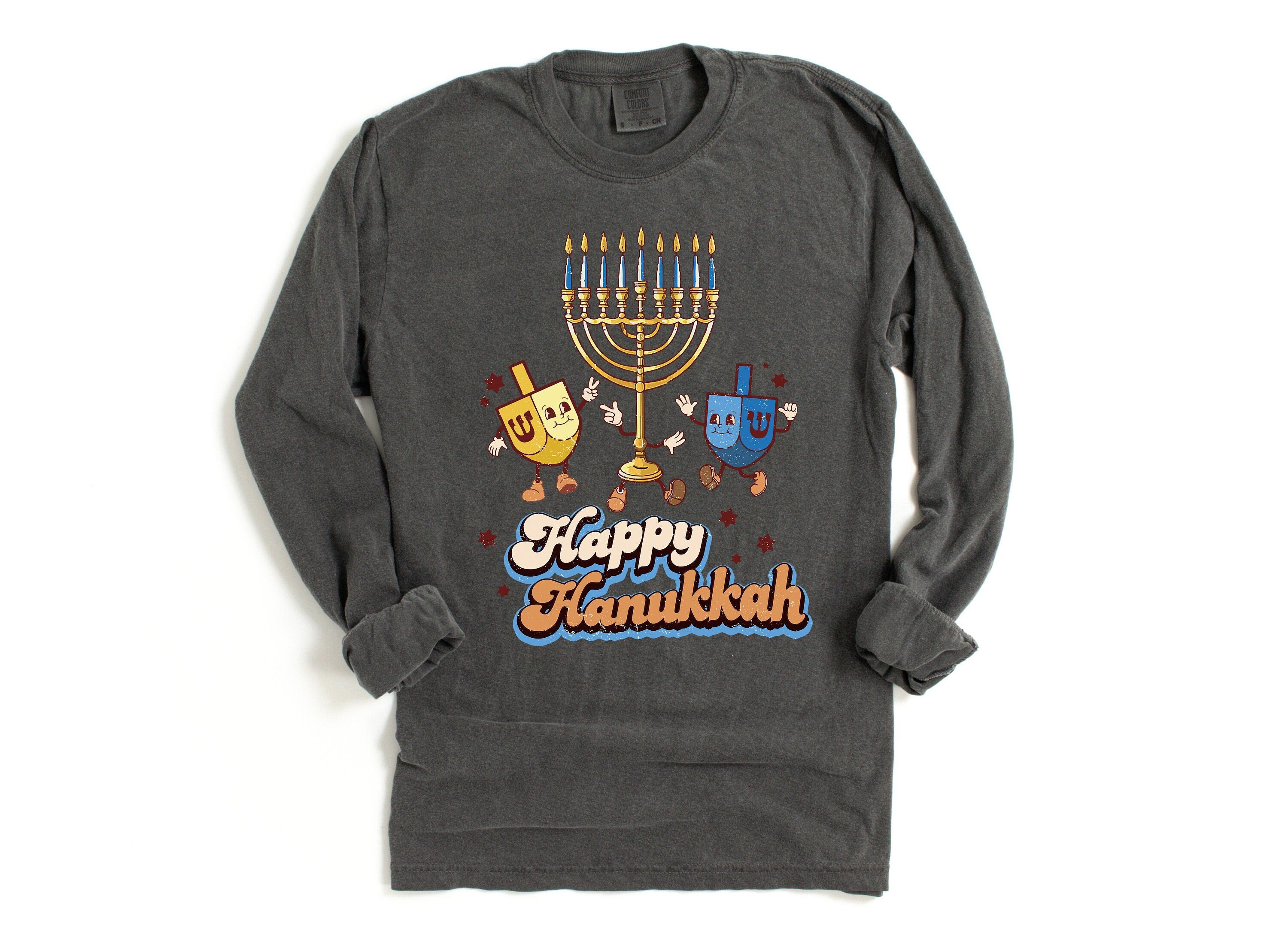 Retro Hanukkah Long Sleeve Comfort Colors Shirt, Happy Hanukkah Shirt, Holiday Shirt, Jewish Saying Shirt, Holiday Shirt, Religious Shirt