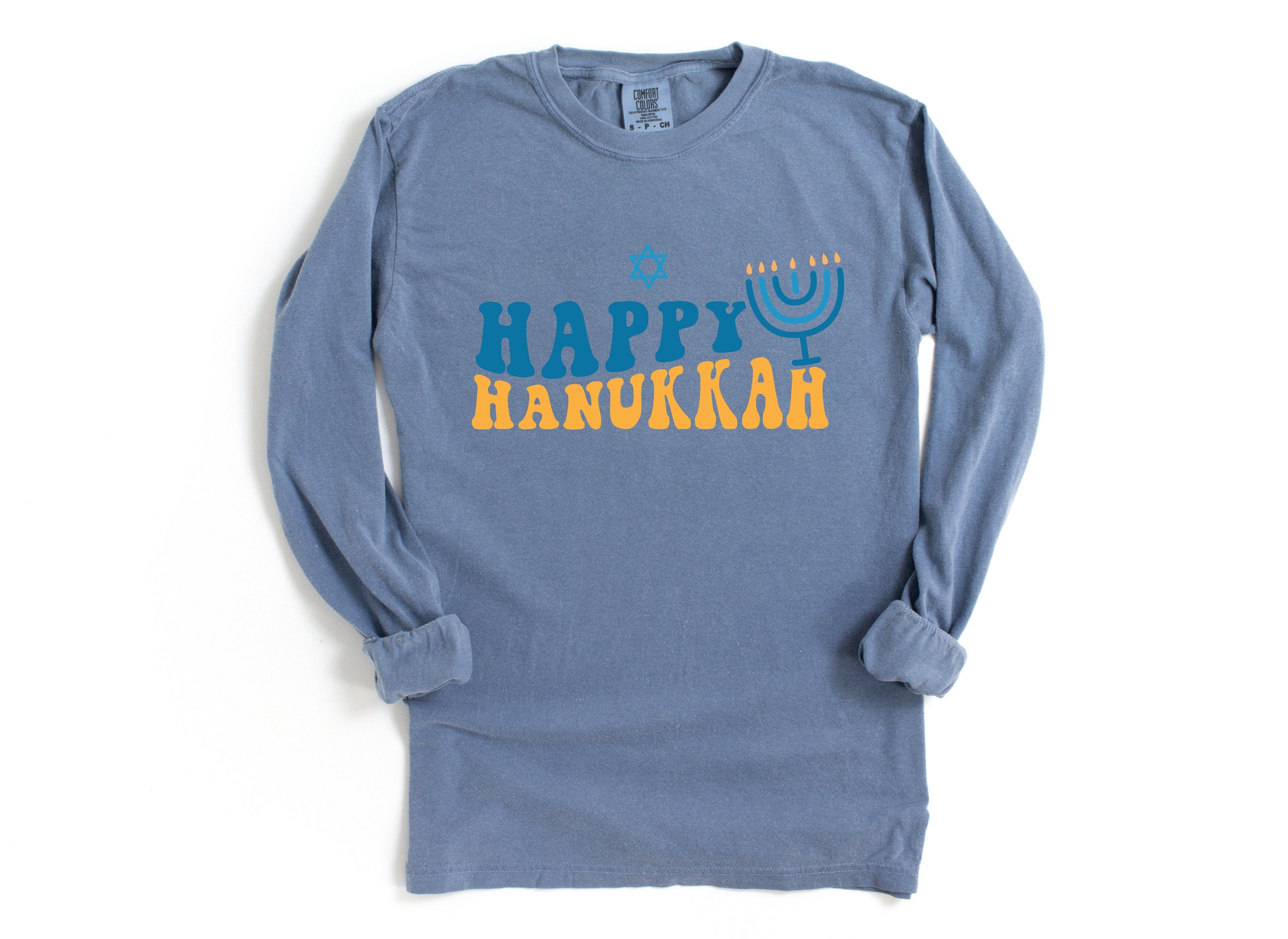 Retro Hanukkah Long Sleeve Comfort Colors Shirt, Happy Hanukkah Shirt, Holiday Shirt, Jewish Saying Shirt, Holiday Shirt, Religious Shirt