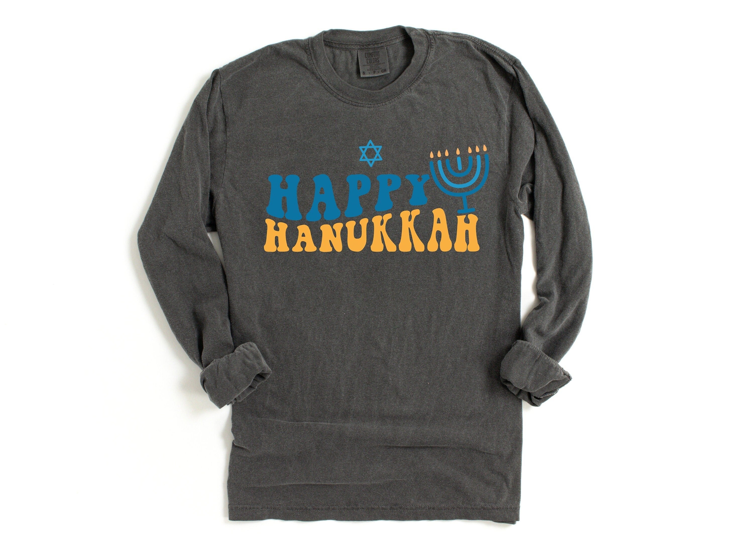 Retro Hanukkah Long Sleeve Comfort Colors Shirt, Happy Hanukkah Shirt, Holiday Shirt, Jewish Saying Shirt, Holiday Shirt, Religious Shirt