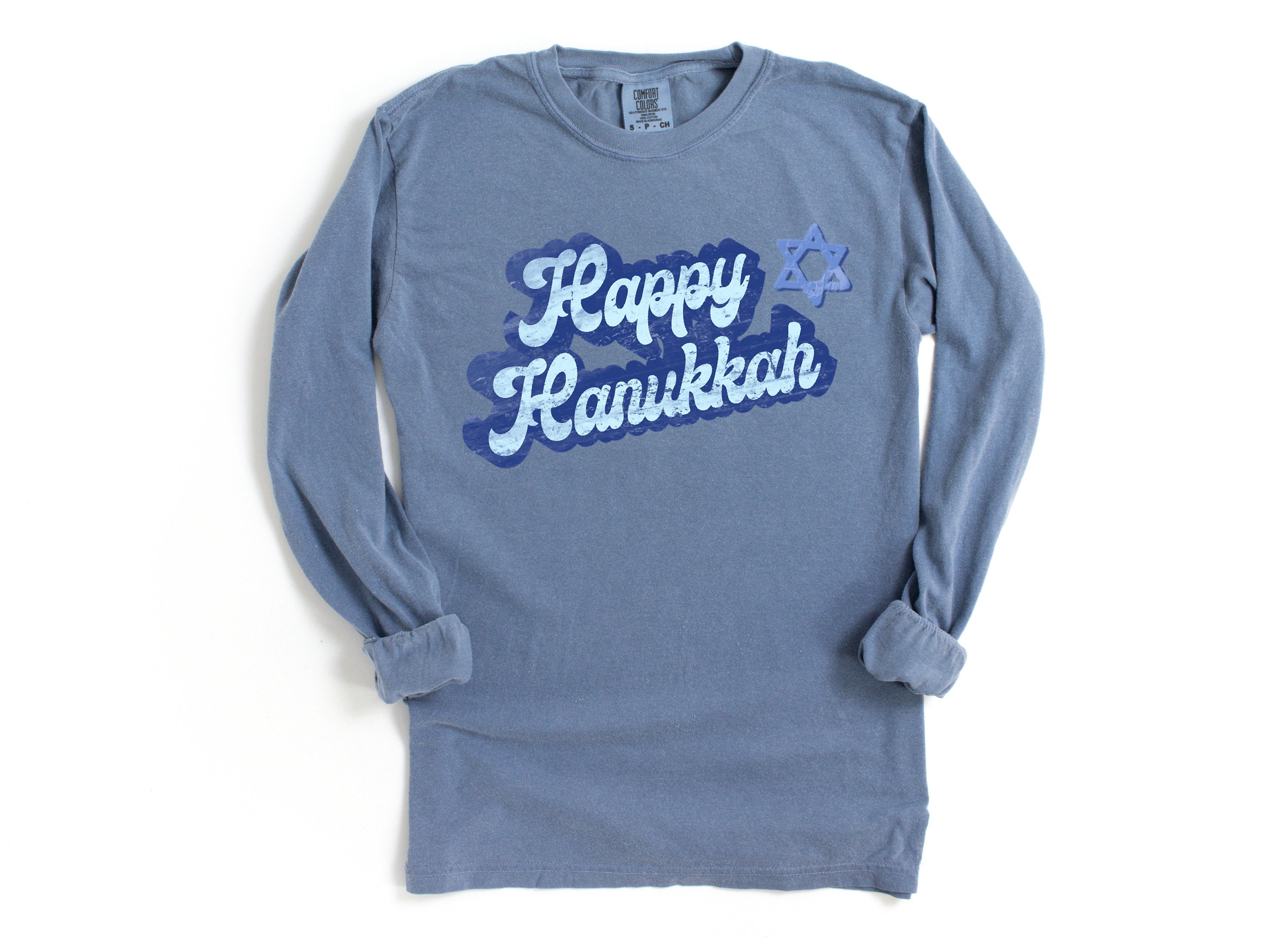 Retro Hanukkah Long Sleeve Comfort Colors Shirt, Happy Hanukkah Shirt, Holiday Shirt, Jewish Saying Shirt, Holiday Shirt, Religious Shirt