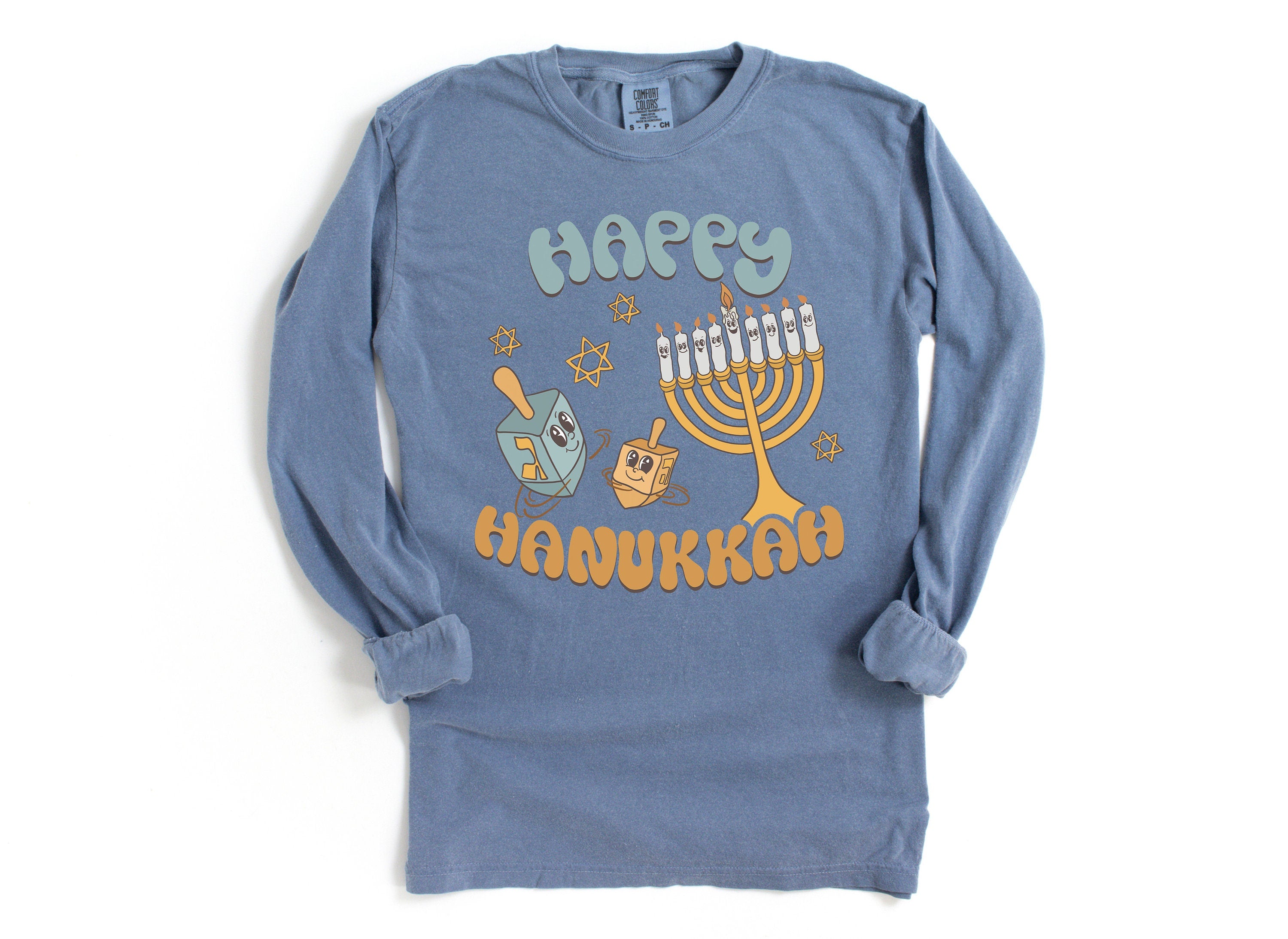 Retro Hanukkah Long Sleeve Comfort Colors Shirt, Happy Hanukkah Shirt, Holiday Shirt, Jewish Saying Shirt, Holiday Shirt, Religious Shirt