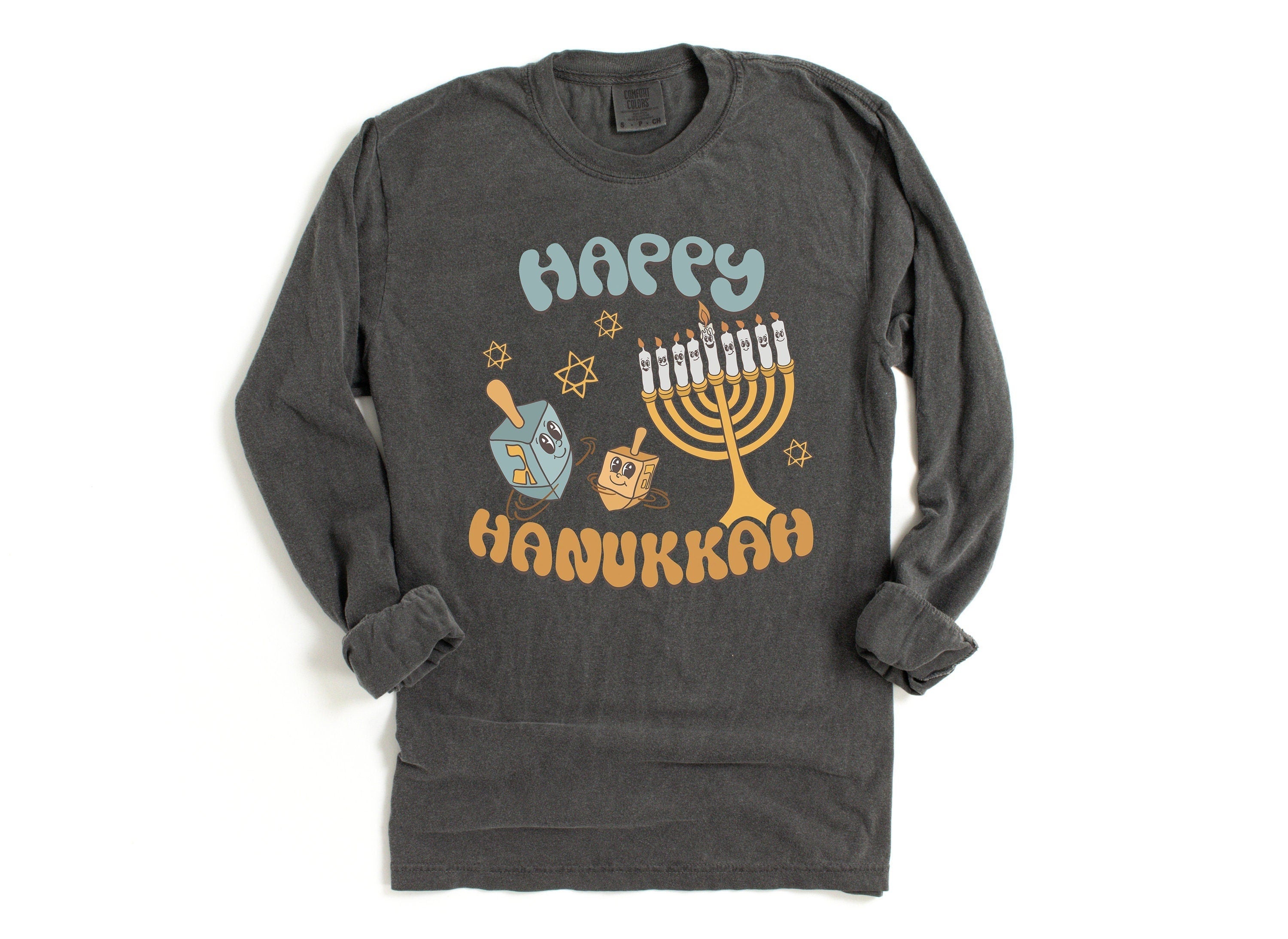 Retro Hanukkah Long Sleeve Comfort Colors Shirt, Happy Hanukkah Shirt, Holiday Shirt, Jewish Saying Shirt, Holiday Shirt, Religious Shirt