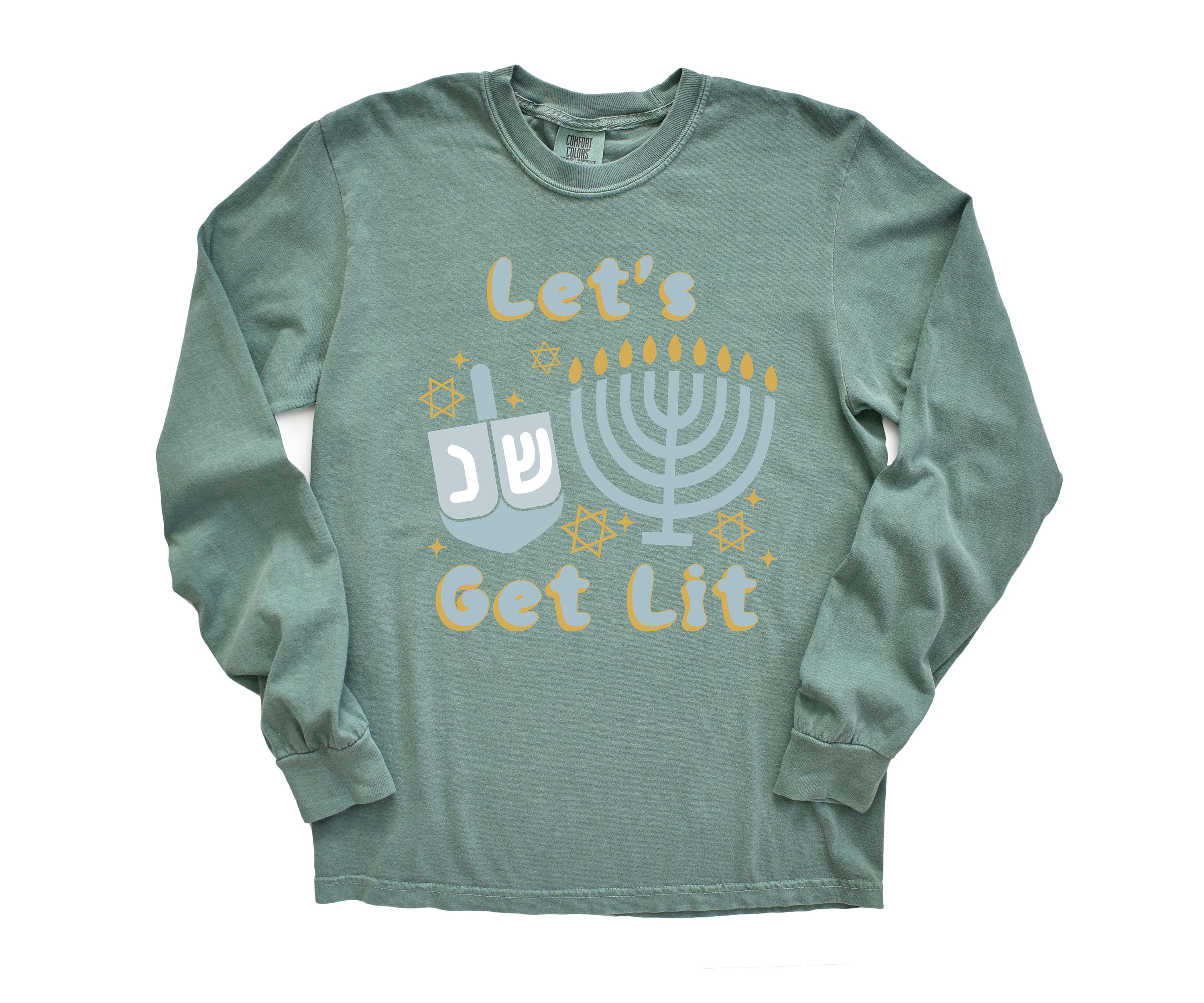 Retro Hanukkah Long Sleeve Comfort Colors Shirt, Let's Get Lit Shirt, Holiday Shirt, Jewish Saying Shirt, Holiday Shirt, Religious Shirt