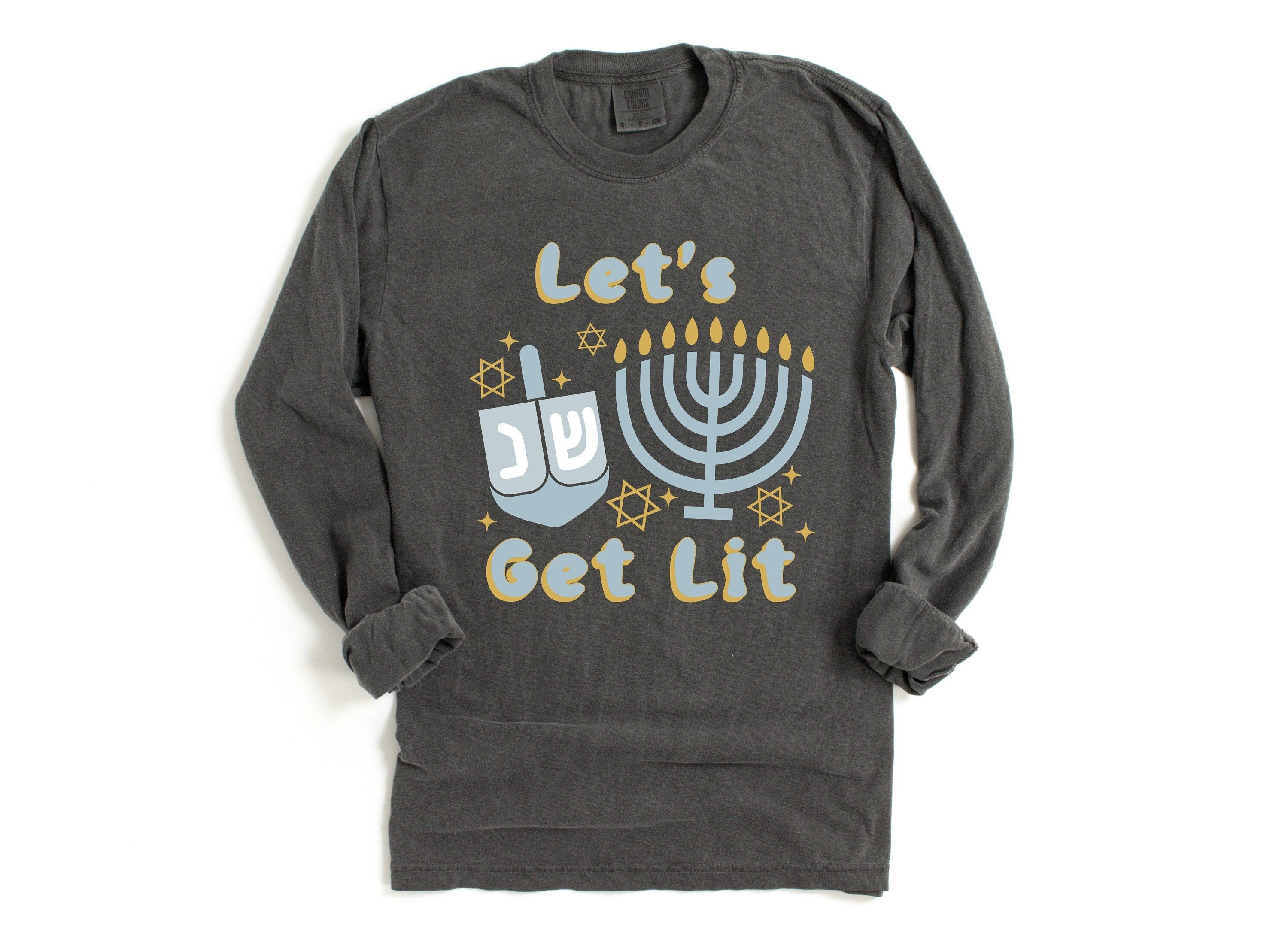 Retro Hanukkah Long Sleeve Comfort Colors Shirt, Let's Get Lit Shirt, Holiday Shirt, Jewish Saying Shirt, Holiday Shirt, Religious Shirt