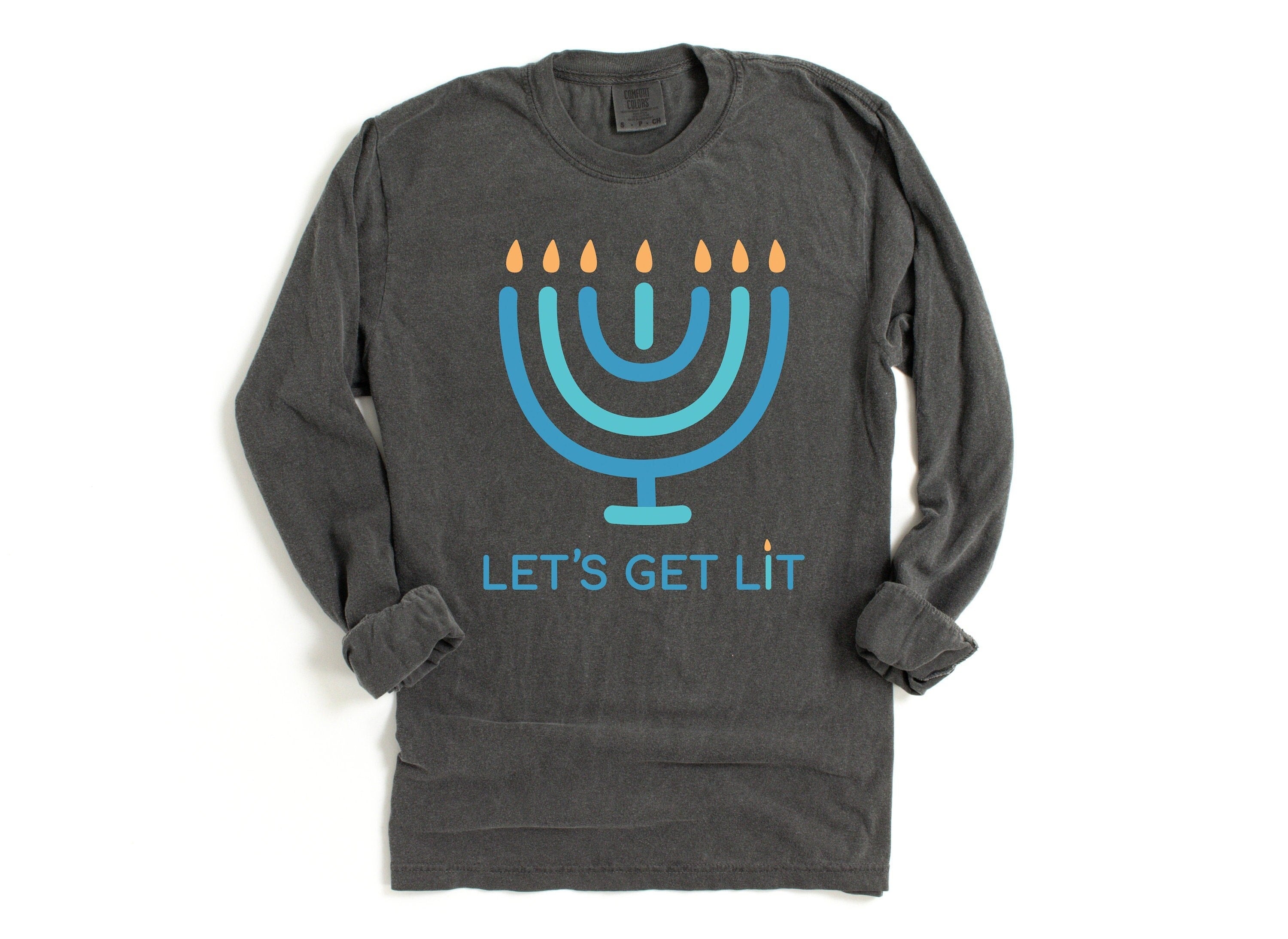 Retro Hanukkah Long Sleeve Comfort Colors Shirt, Let's Get Lit Shirt, Holiday Shirt, Jewish Saying Shirt, Holiday Shirt, Religious Shirt