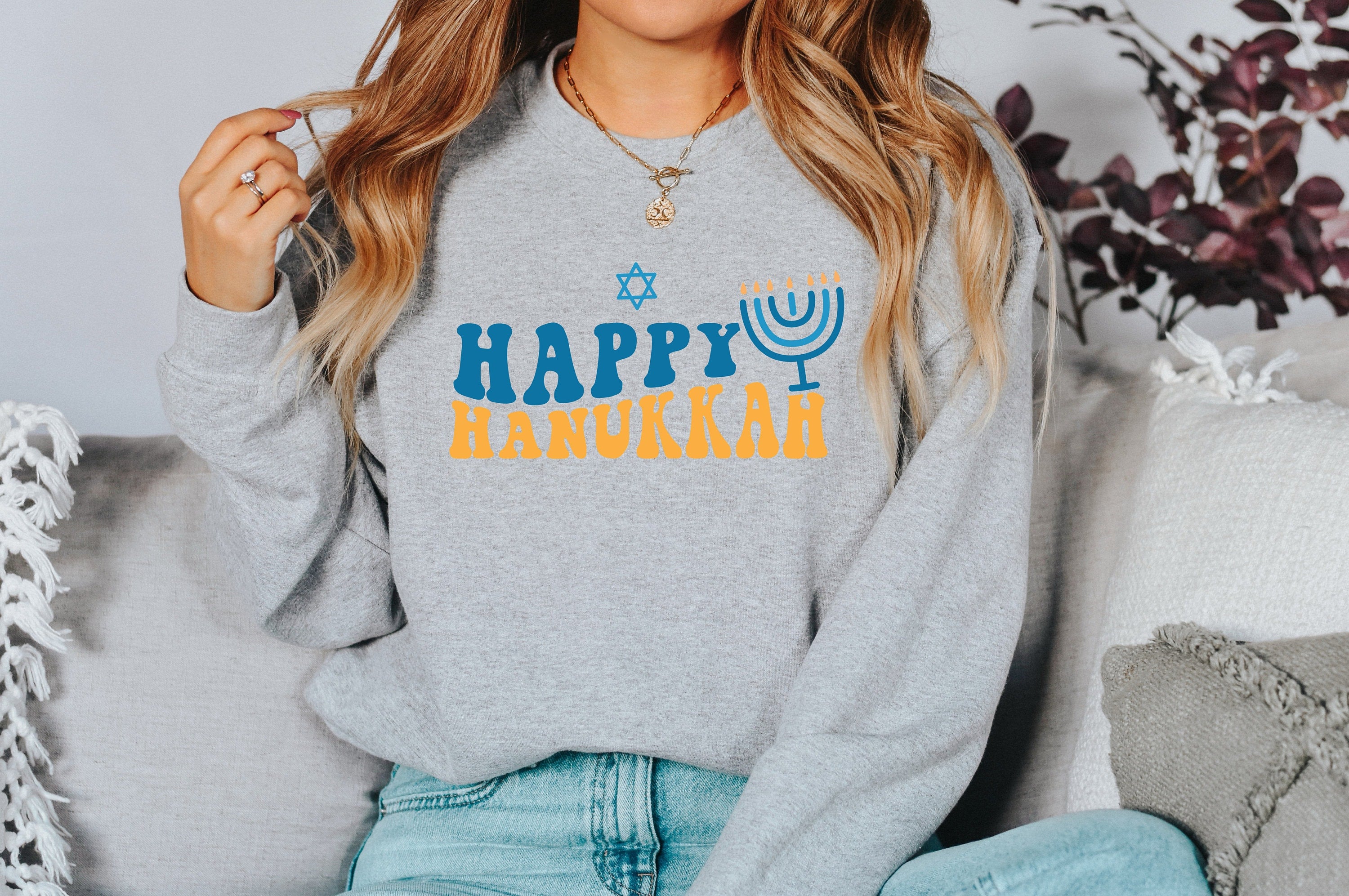 Retro Hanukkah Sweater, Happy Hanukkah, Holiday Hanukkah Sweater, Jewish Saying, Holiday Sweatshirt, Religious Sweatshirt For Jewish Holiday