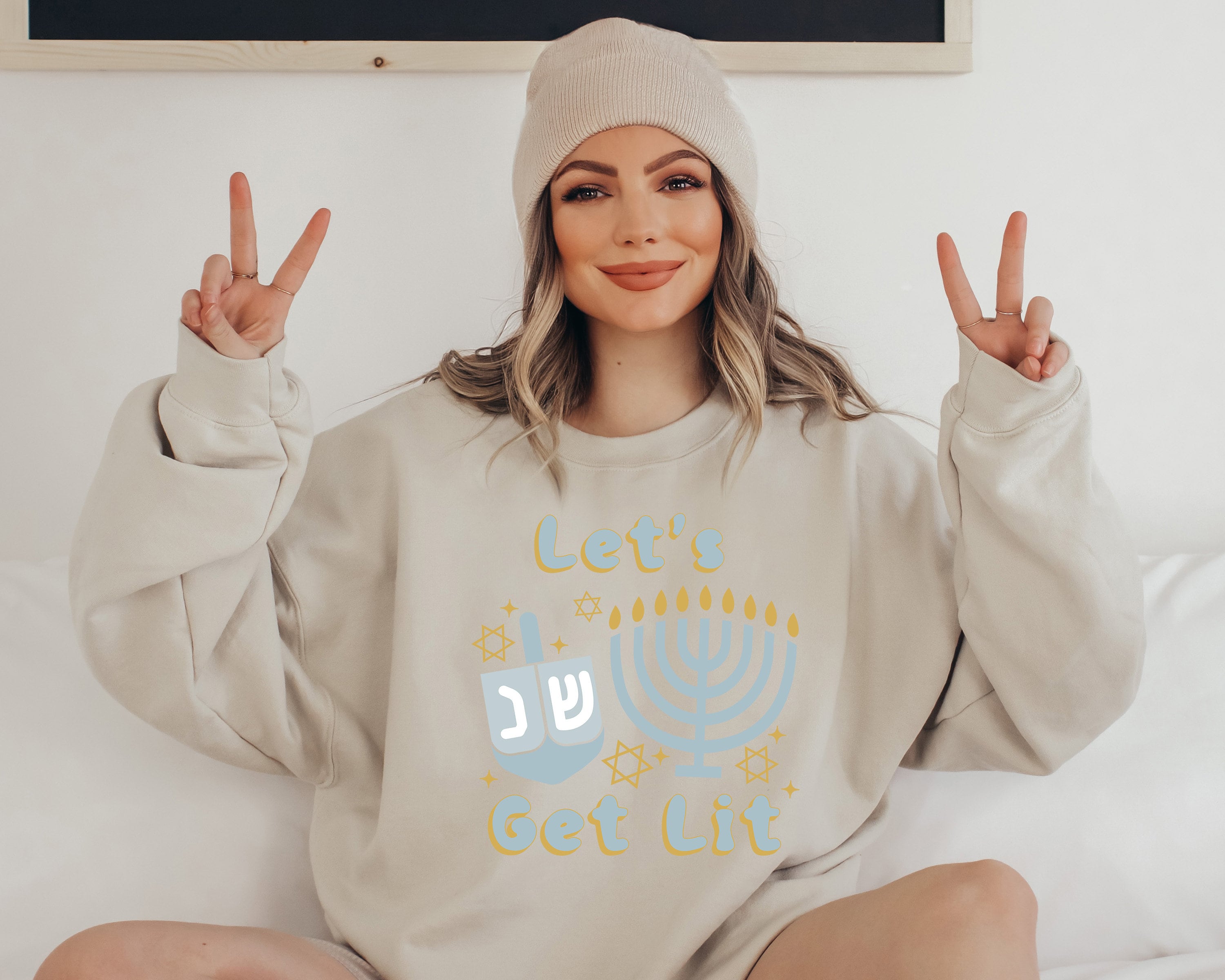 Retro Hanukkah Sweater, Happy Hanukkah, Let's Get Lit Sweater, Jewish Saying, Holiday Sweatshirt, Religious Sweatshirt For Jewish Holiday