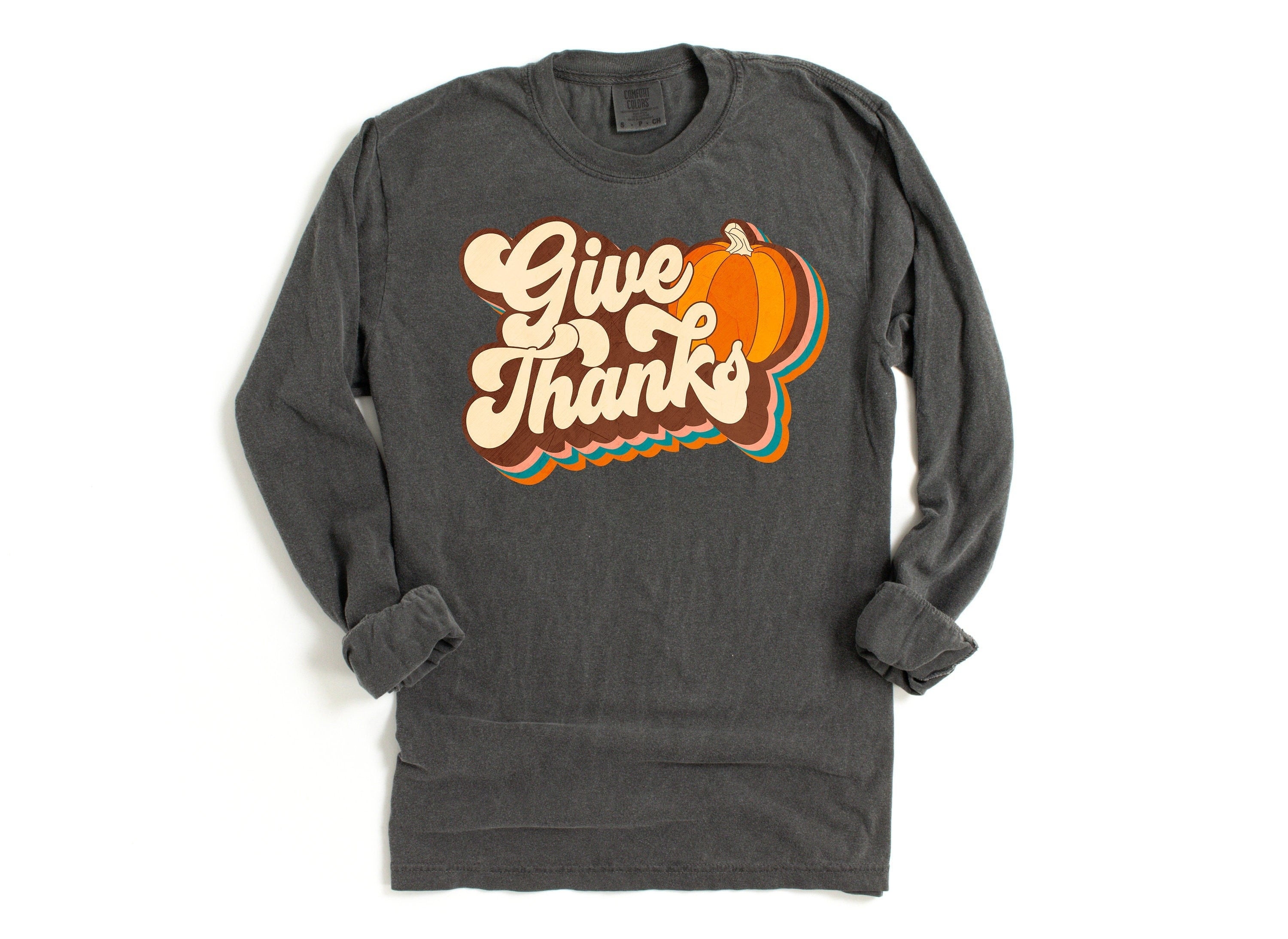 Long Sleeve Retro Fall Comfort Colors Shirt, Give Thanks Tee, Vintage Thanksgiving Pumpkin Shirt, Retro Fall Shirt, Autumn Shirt