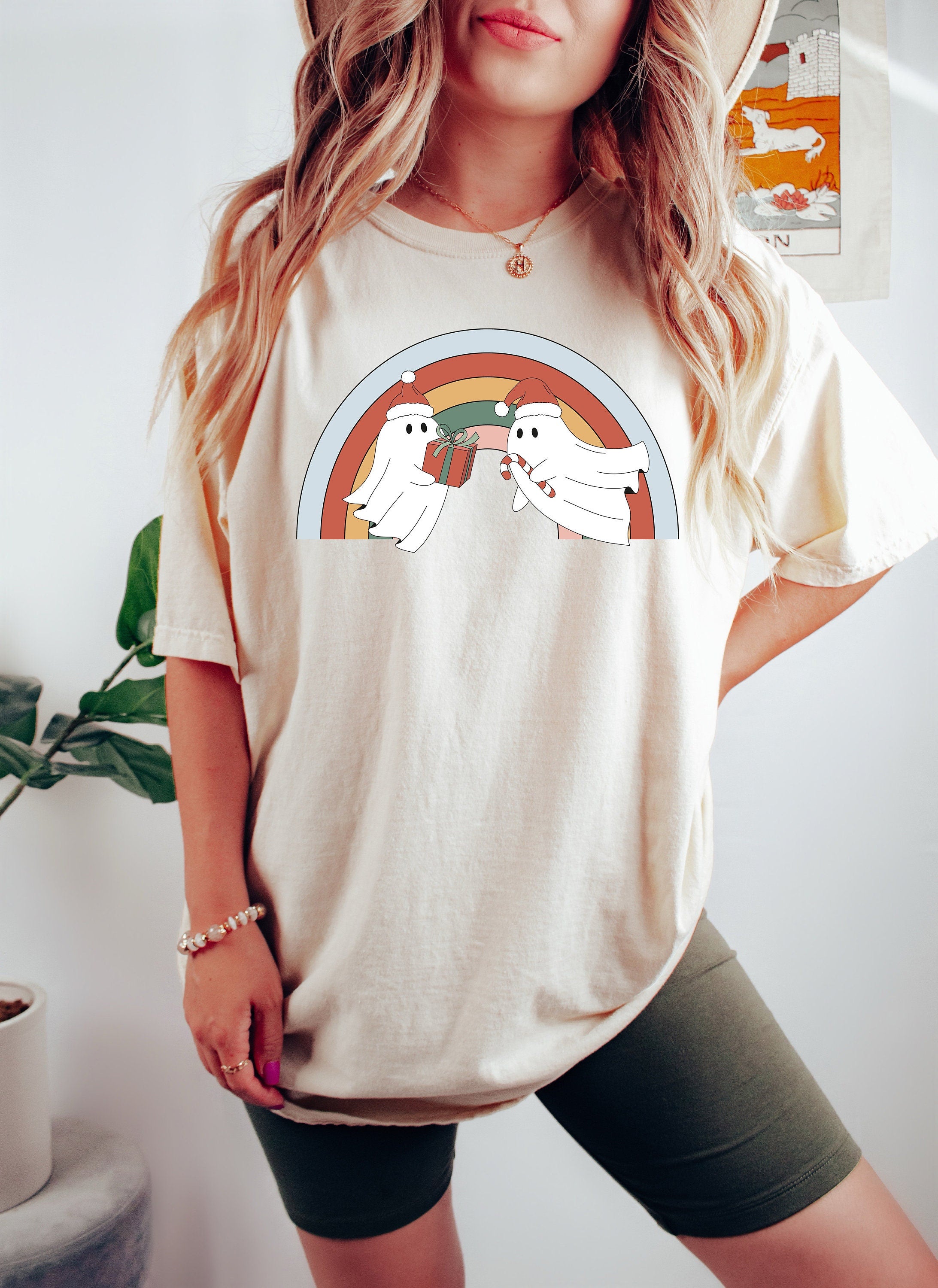 Retro Christmas Comfort Colors Shirt, Ghost Pride Rainbow Shirt, Vintage Ghost Christmas Shirt, Retro Holiday Shirt, Ugly Sweater Shirt