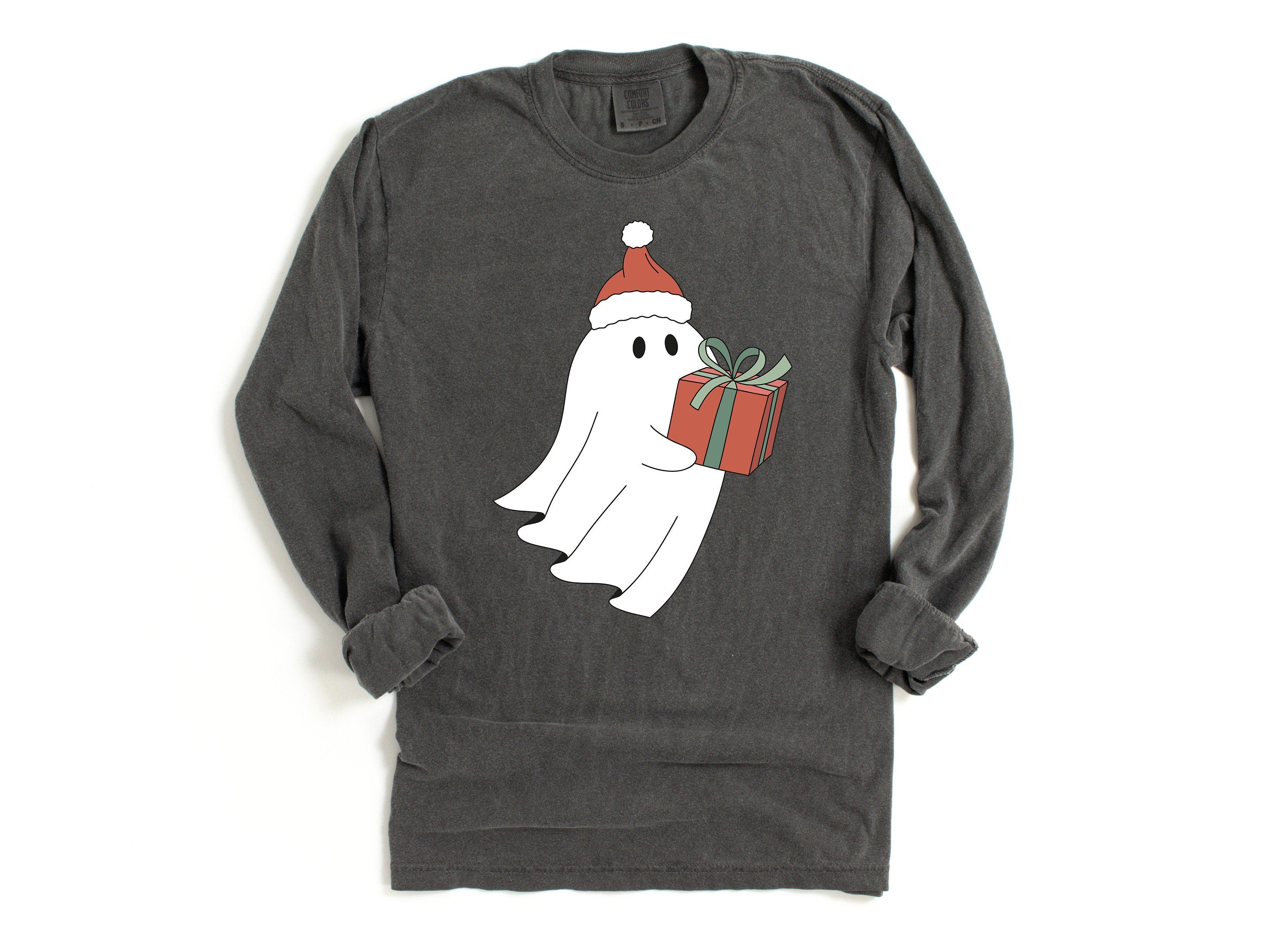 Long Sleeve Retro Christmas Comfort Colors Shirt, Making Spirits Bright Ghost, Vintage Holiday Shirt, Santa Shirt, Retro Christmas Shirt