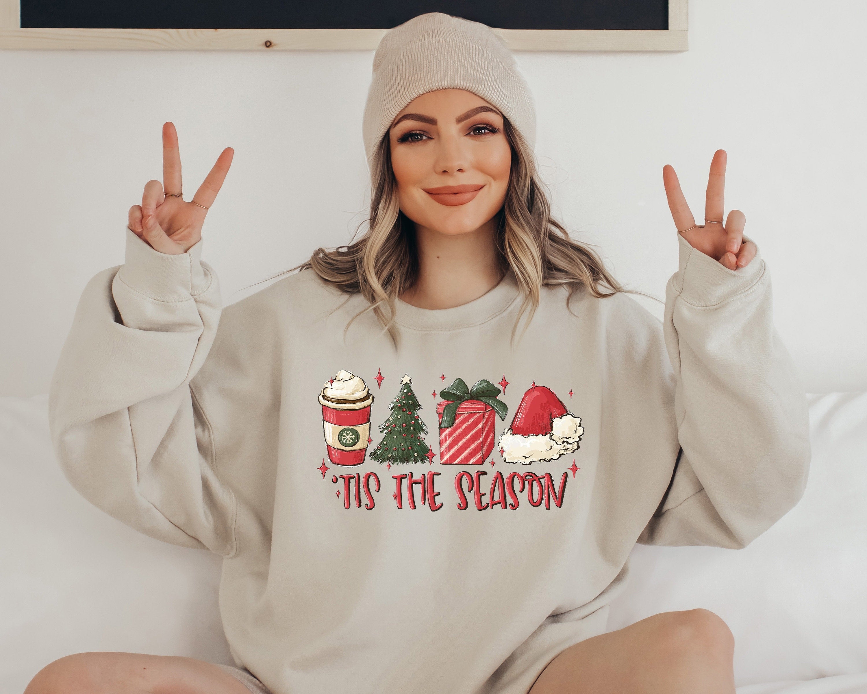 Tis The Season Santa Sweater, Vintage Christmas, Christmas Sweatshirt, Women's Cute Santa, Xmas Graphic Pullover, Holiday Ugly Sweater