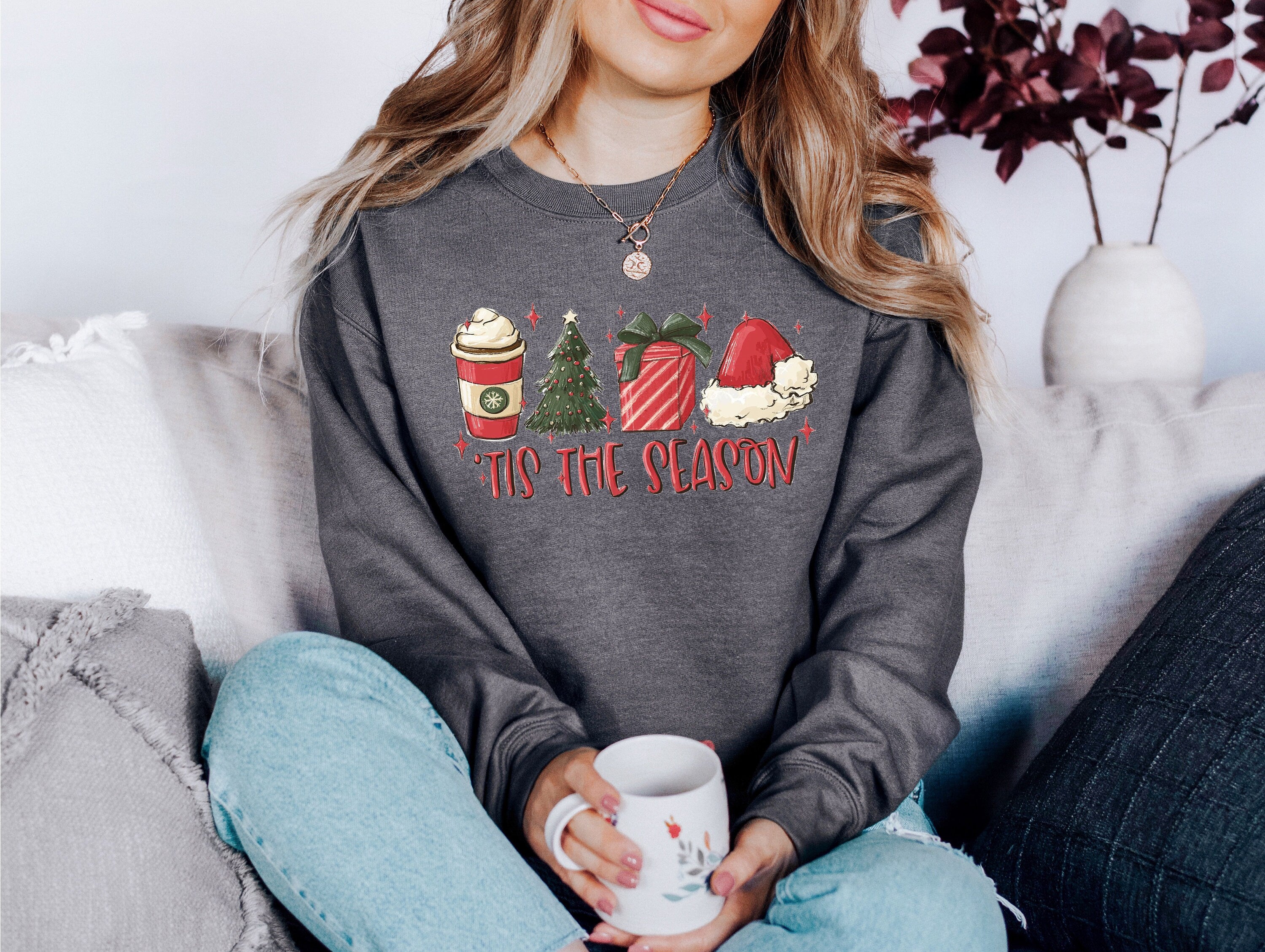 Tis The Season Santa Sweater, Vintage Christmas, Christmas Sweatshirt, Women's Cute Santa, Xmas Graphic Pullover, Holiday Ugly Sweater