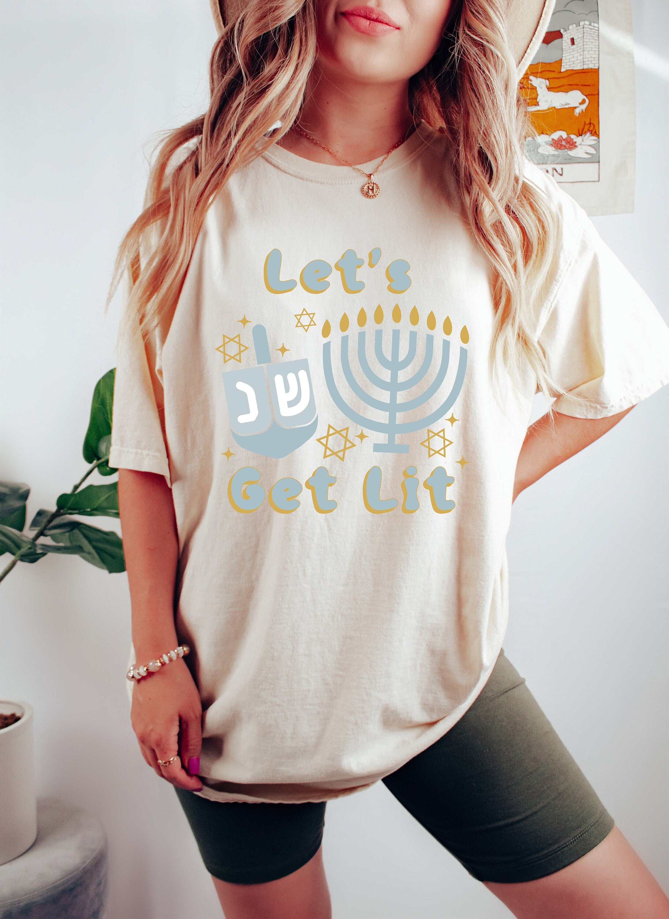 Retro Hanukkah Comfort Colors Shirt, Let's Get Lit Shirt Holiday Shirt, Jewish Saying Shirt, Holiday Shirt, Religious Shirt for Jewish