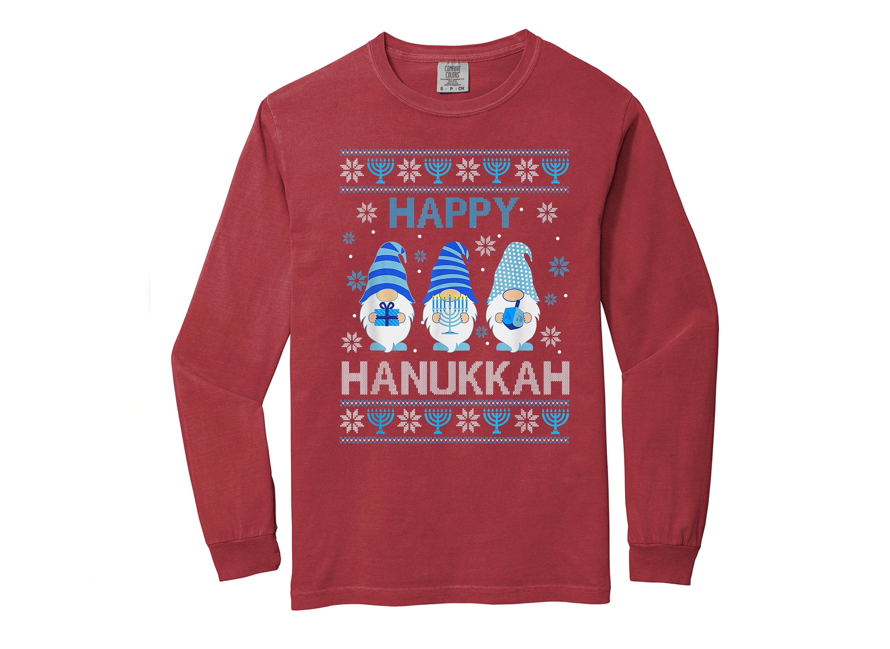 Retro Hanukkah Long Sleeve Comfort Colors Shirt, Gnome Hanukkah Shirt, Holiday Shirt, Jewish Saying Shirt, Holiday Shirt, Religious Shirt