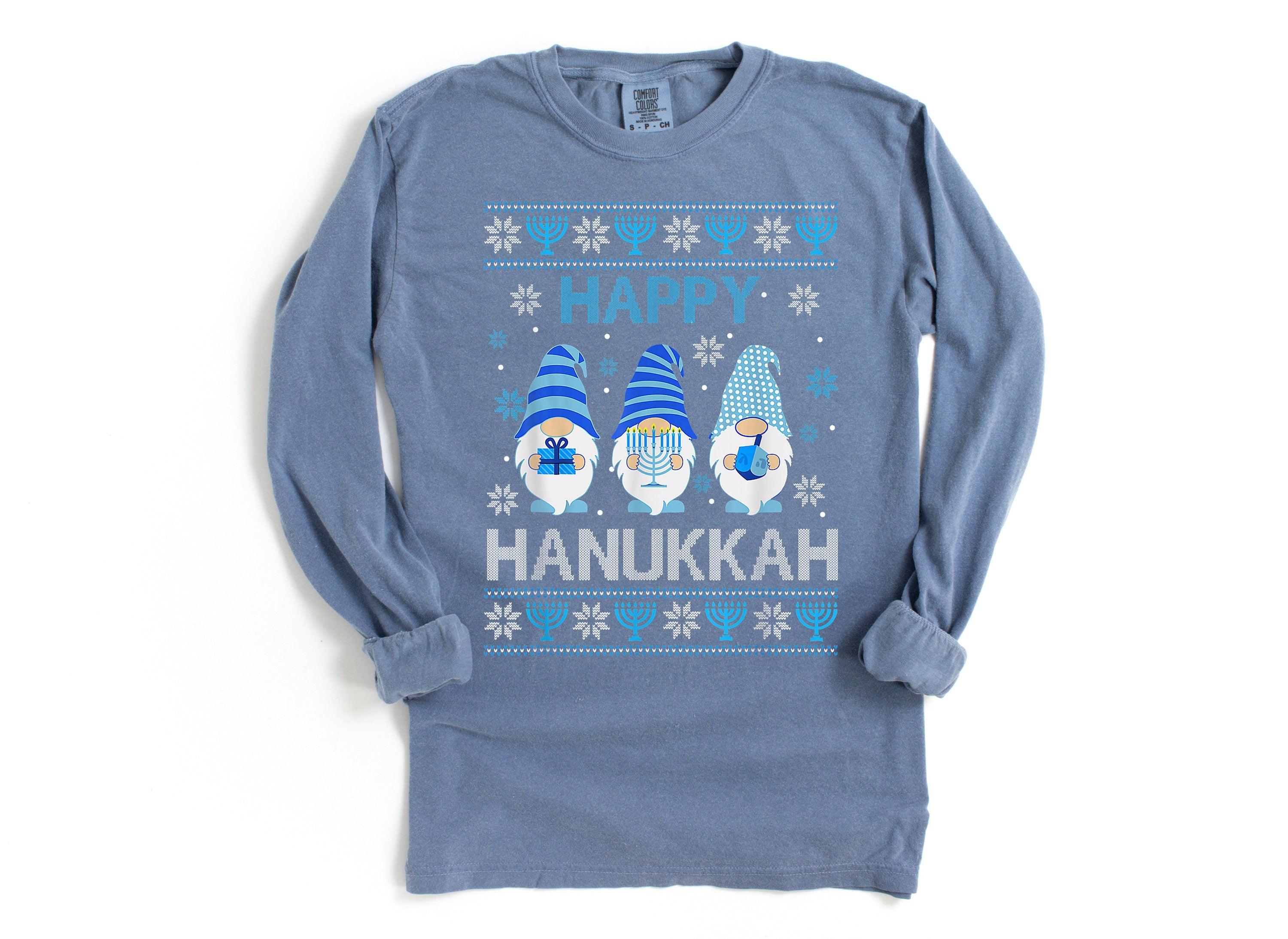 Retro Hanukkah Long Sleeve Comfort Colors Shirt, Gnome Hanukkah Shirt, Holiday Shirt, Jewish Saying Shirt, Holiday Shirt, Religious Shirt