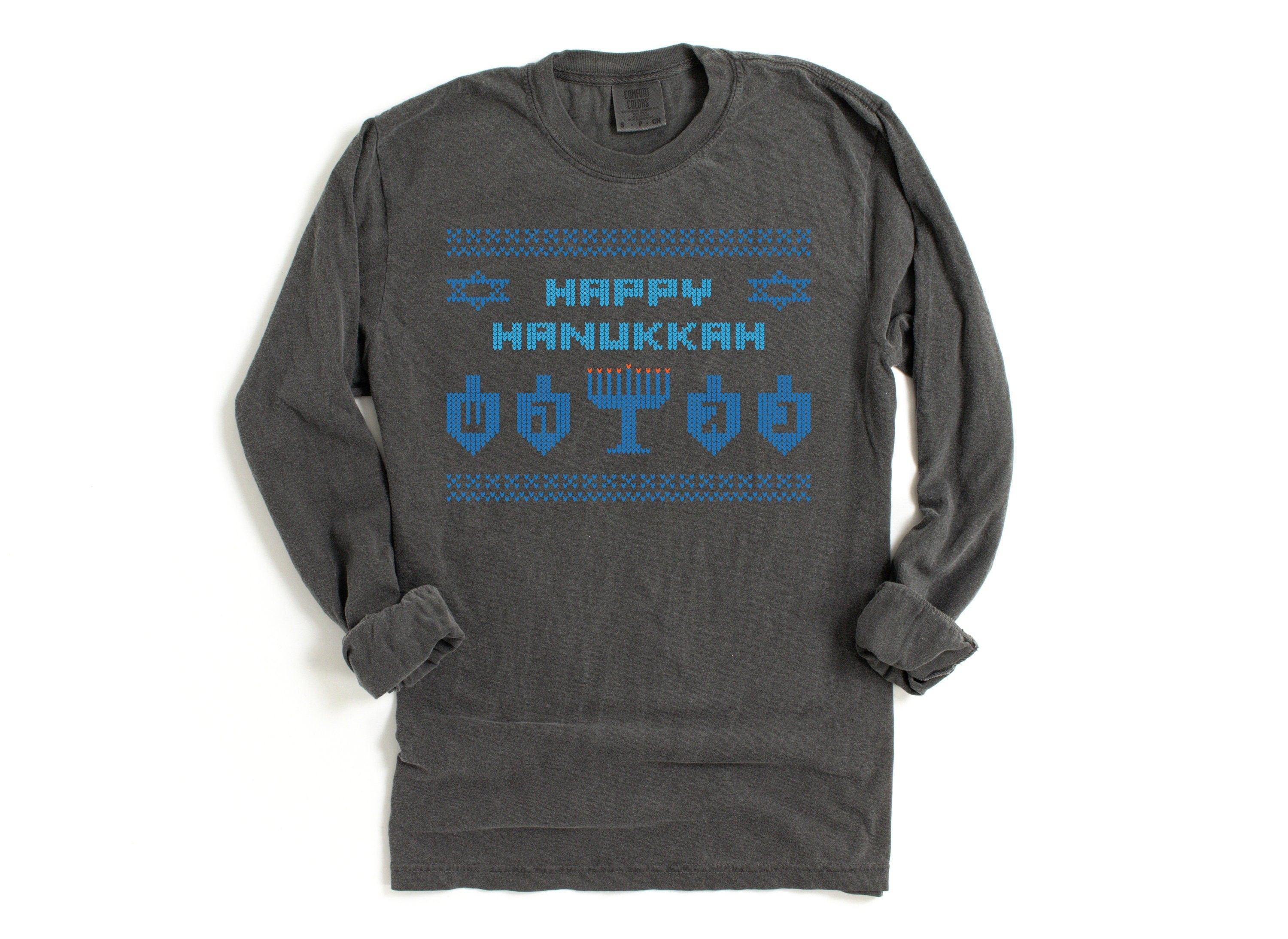 Retro Hanukkah Long Sleeve Comfort Colors Shirt, Happy Hanukkah Shirt, Holiday Shirt, Jewish Saying Shirt, Holiday Shirt, Religious Shirt