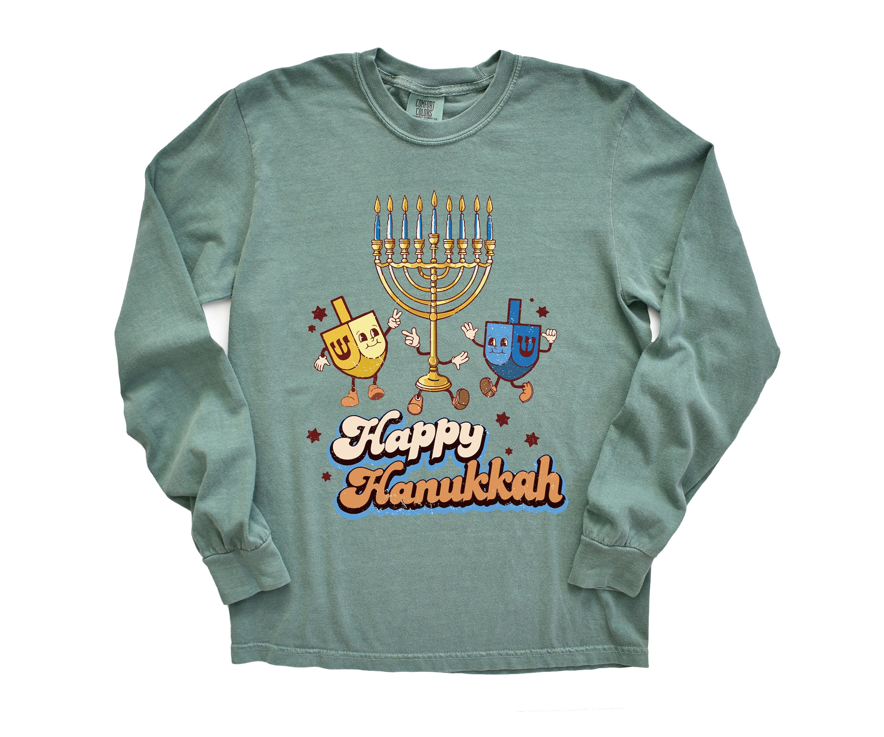 Retro Hanukkah Long Sleeve Comfort Colors Shirt, Happy Hanukkah Shirt, Holiday Shirt, Jewish Saying Shirt, Holiday Shirt, Religious Shirt