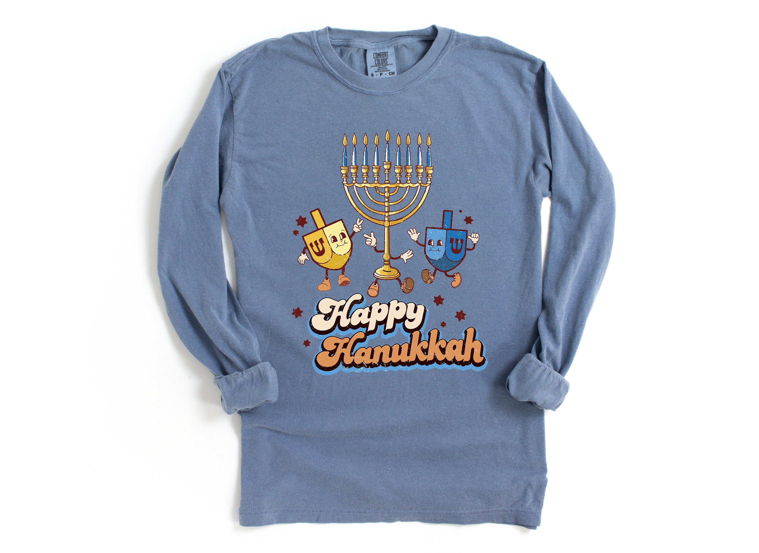 Retro Hanukkah Long Sleeve Comfort Colors Shirt, Happy Hanukkah Shirt, Holiday Shirt, Jewish Saying Shirt, Holiday Shirt, Religious Shirt