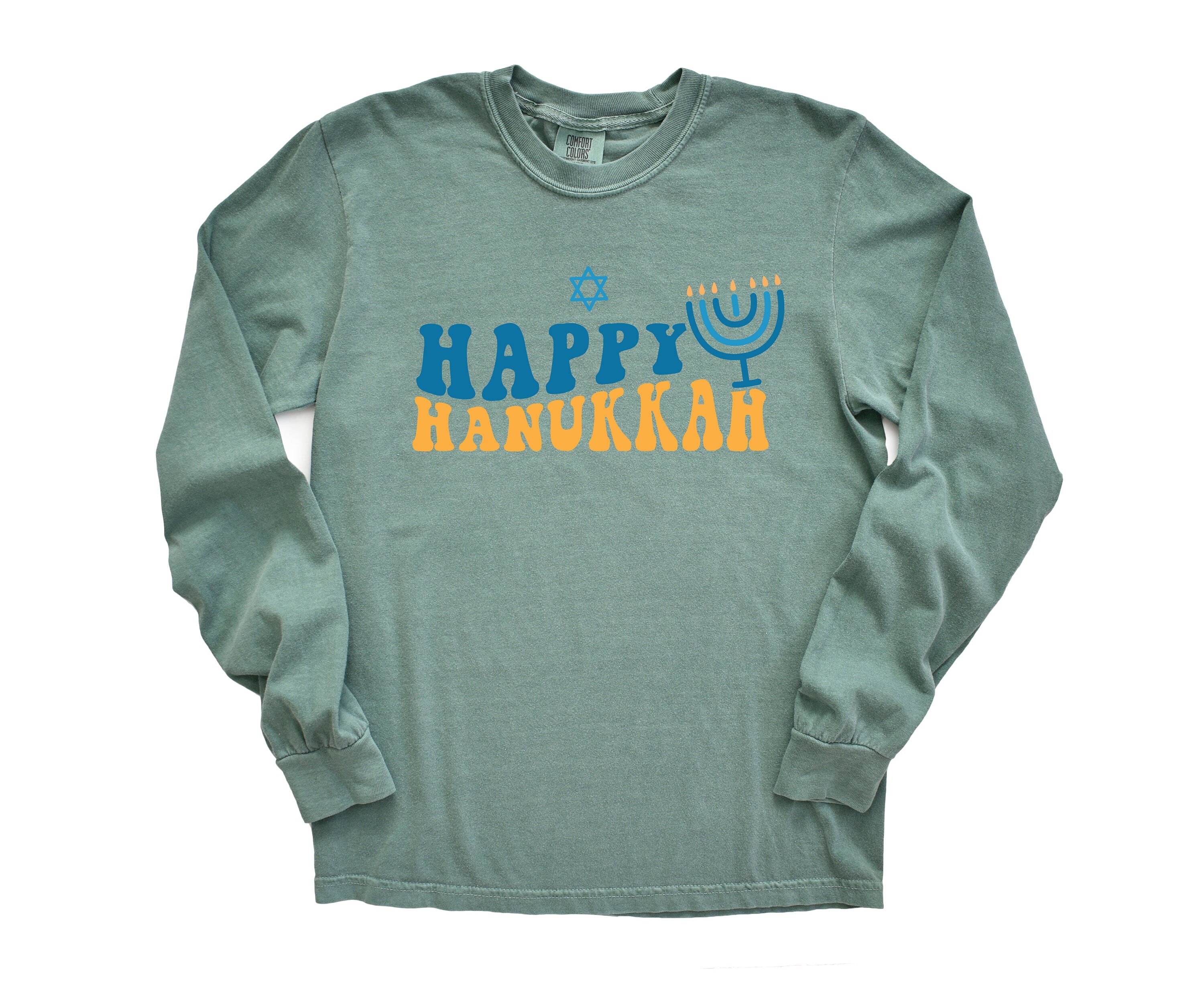 Retro Hanukkah Long Sleeve Comfort Colors Shirt, Happy Hanukkah Shirt, Holiday Shirt, Jewish Saying Shirt, Holiday Shirt, Religious Shirt