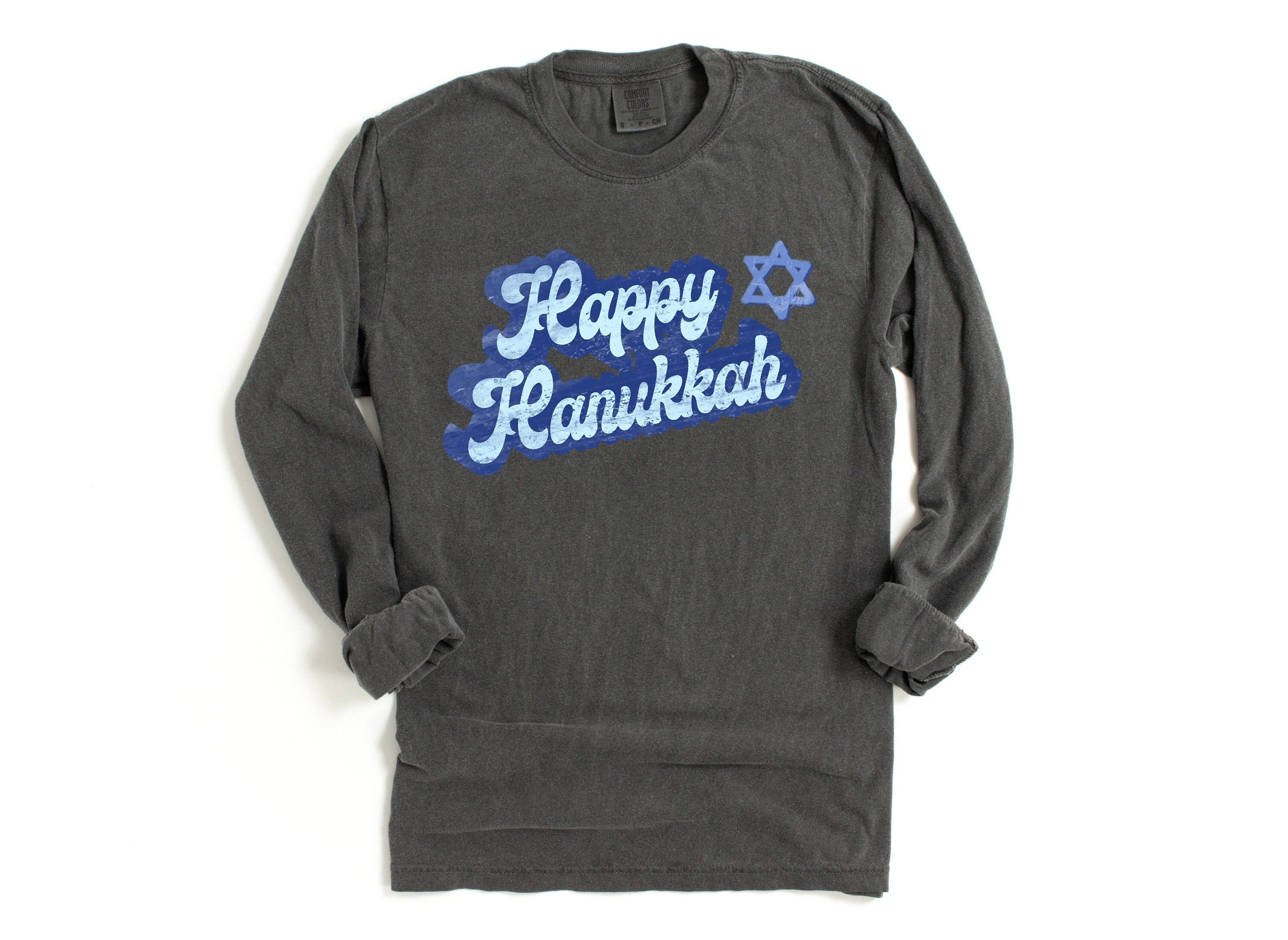 Retro Hanukkah Long Sleeve Comfort Colors Shirt, Happy Hanukkah Shirt, Holiday Shirt, Jewish Saying Shirt, Holiday Shirt, Religious Shirt