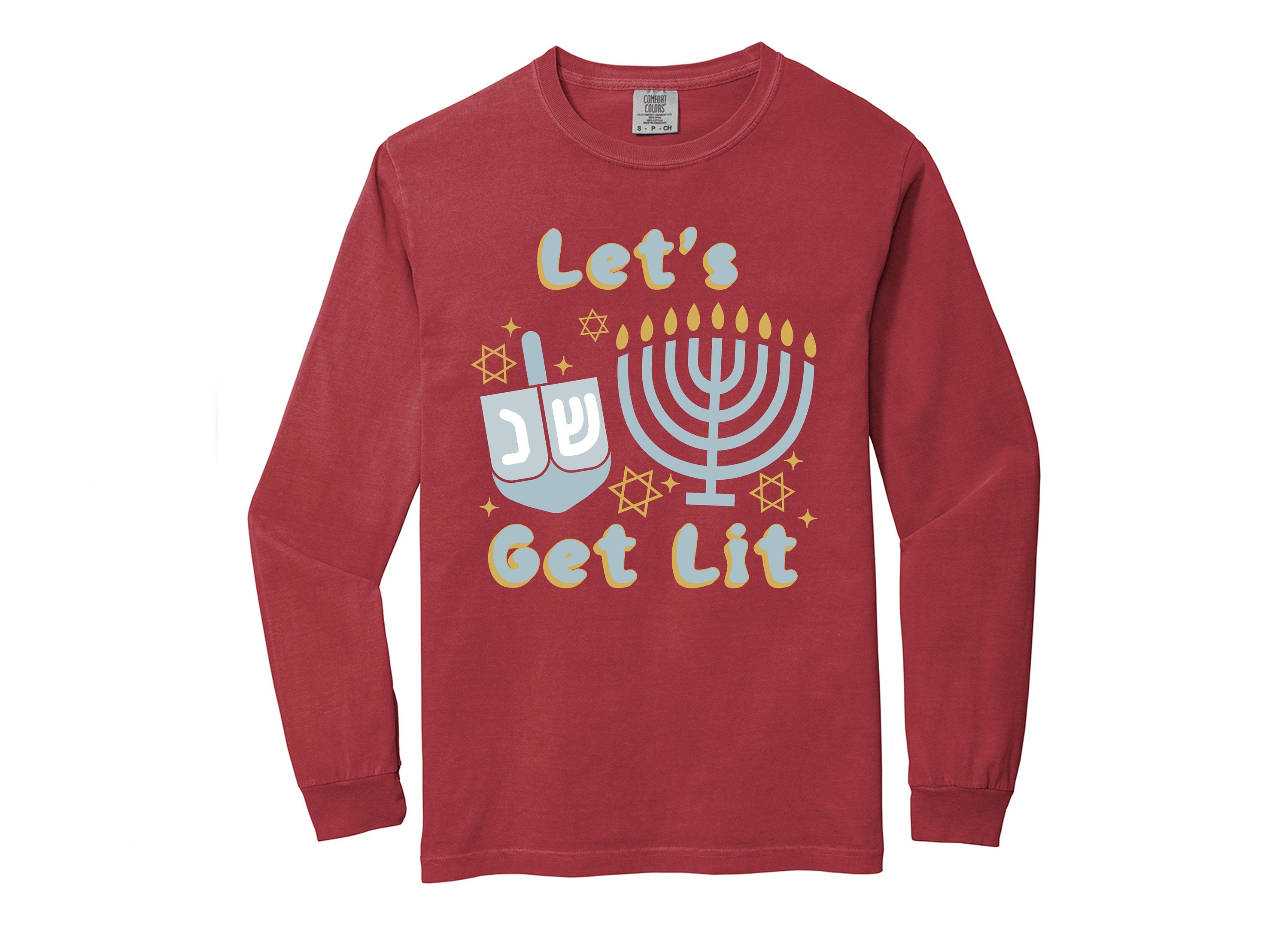 Retro Hanukkah Long Sleeve Comfort Colors Shirt, Let's Get Lit Shirt, Holiday Shirt, Jewish Saying Shirt, Holiday Shirt, Religious Shirt